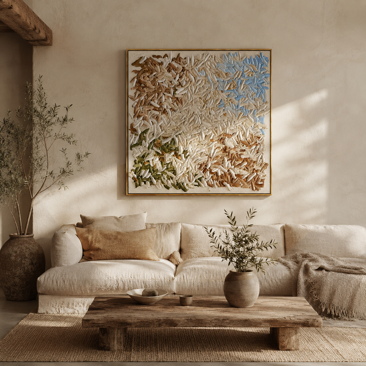 "Petal Harmony" – Cream Floral Textured Abstract Painting