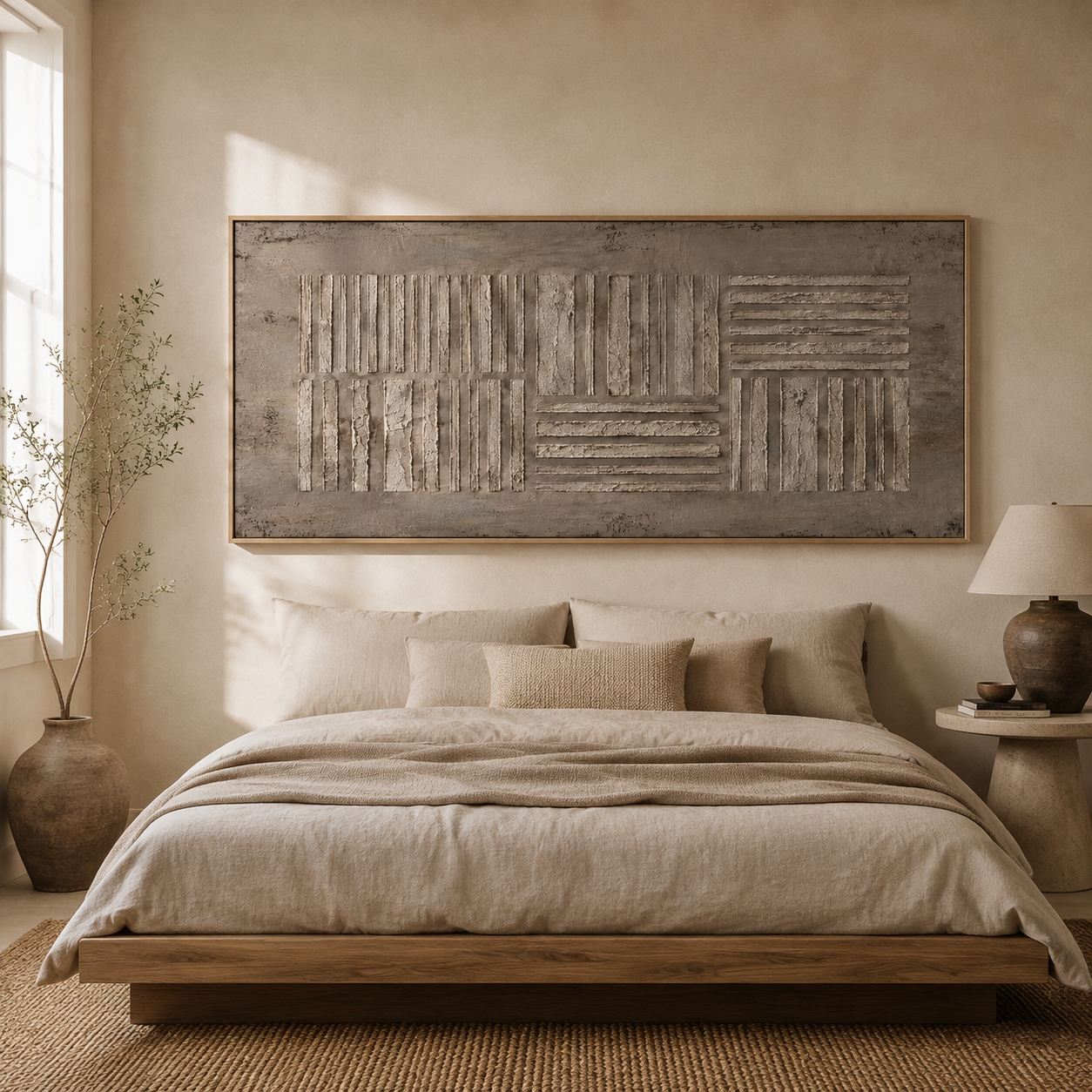 "Organic Gridwork" – Wabi-Sabi Earth Tone Abstract Textured Relief Painting