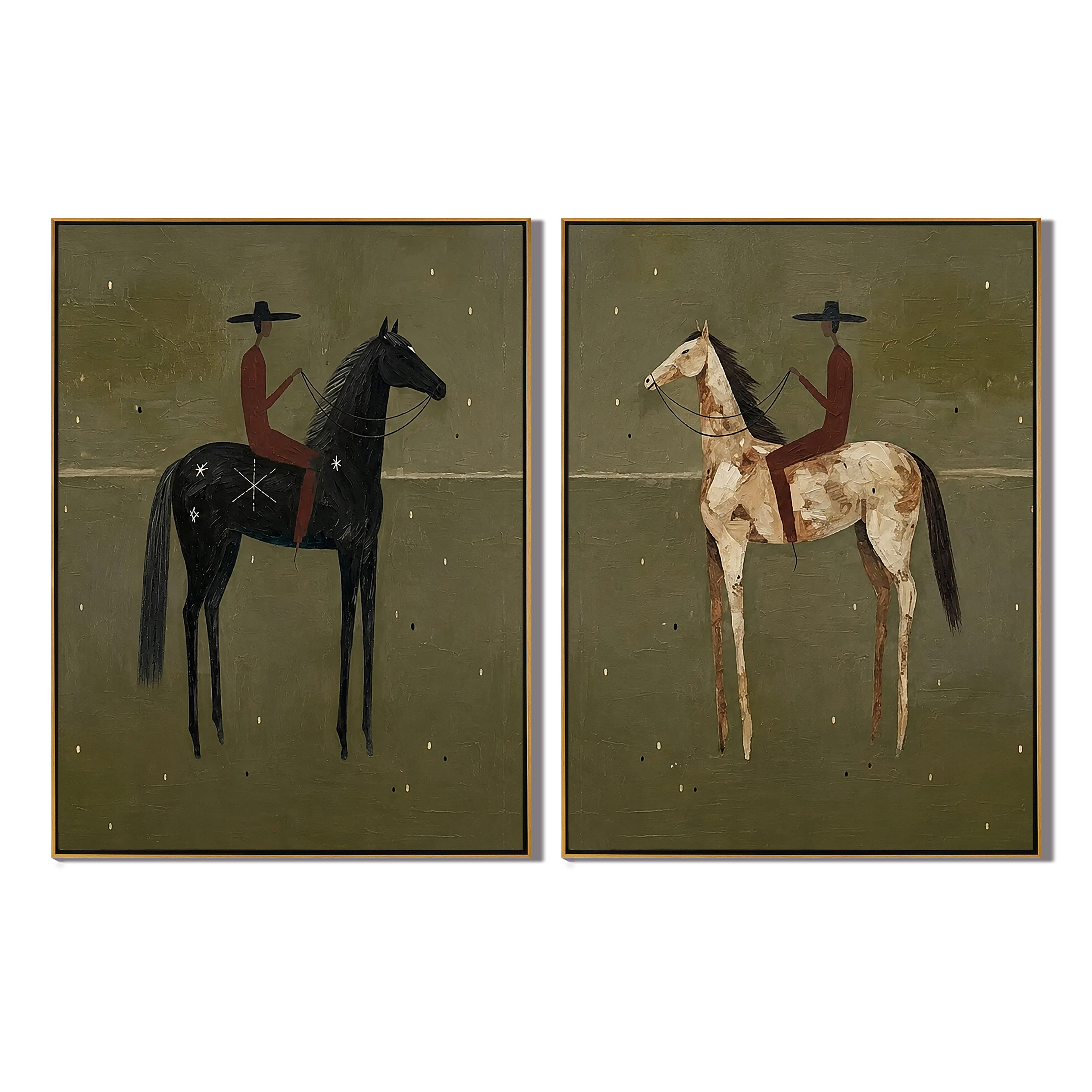 "Twilight Riders of the Frontier" – Western Desert Diptych Oil Painting Set