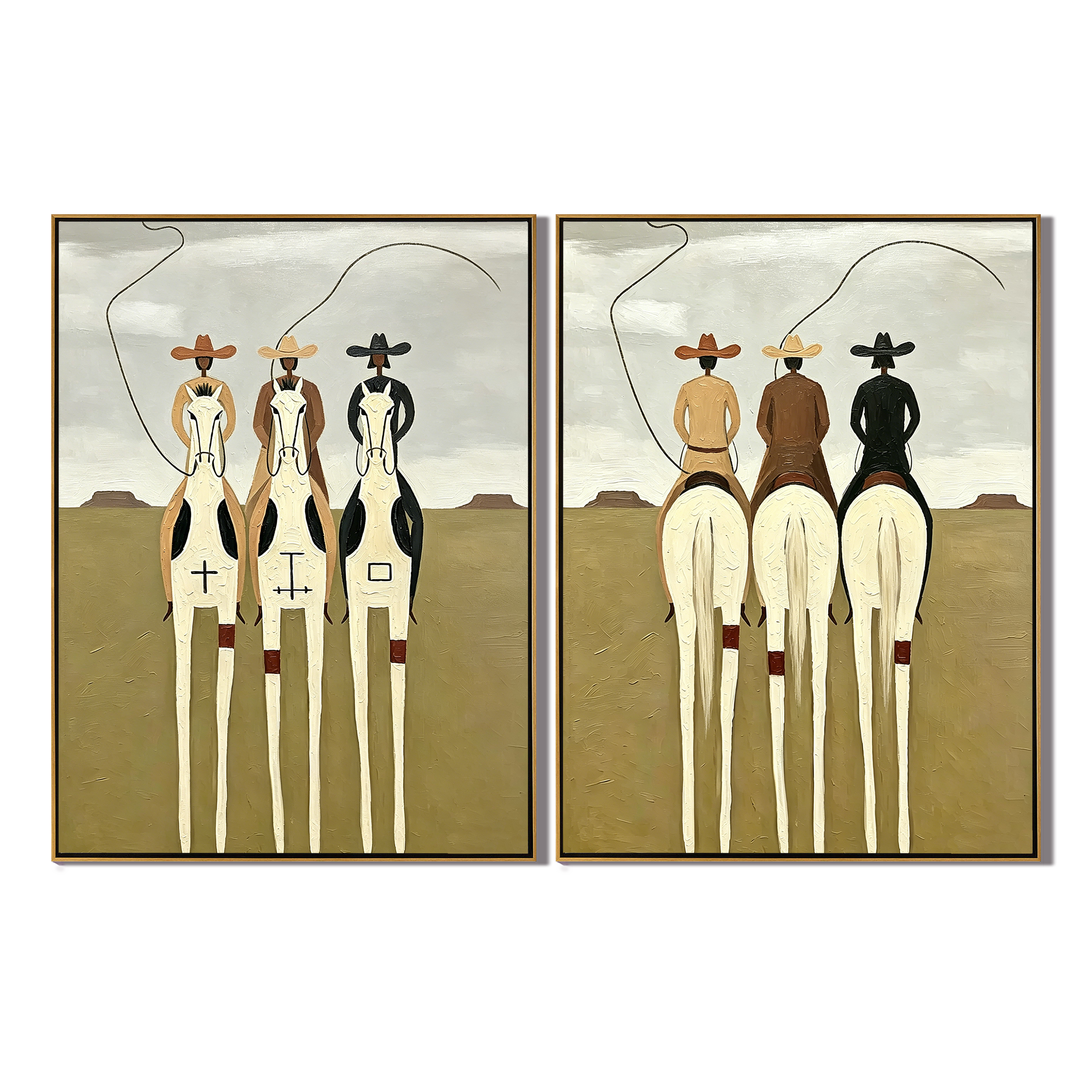 “Riders of the Open Plain” – Western Cowboy Equestrian Oil Painting Set