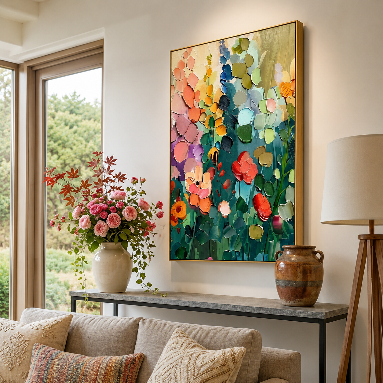 "Botanical Daydream" – Colorful Garden Floral Textured Painting