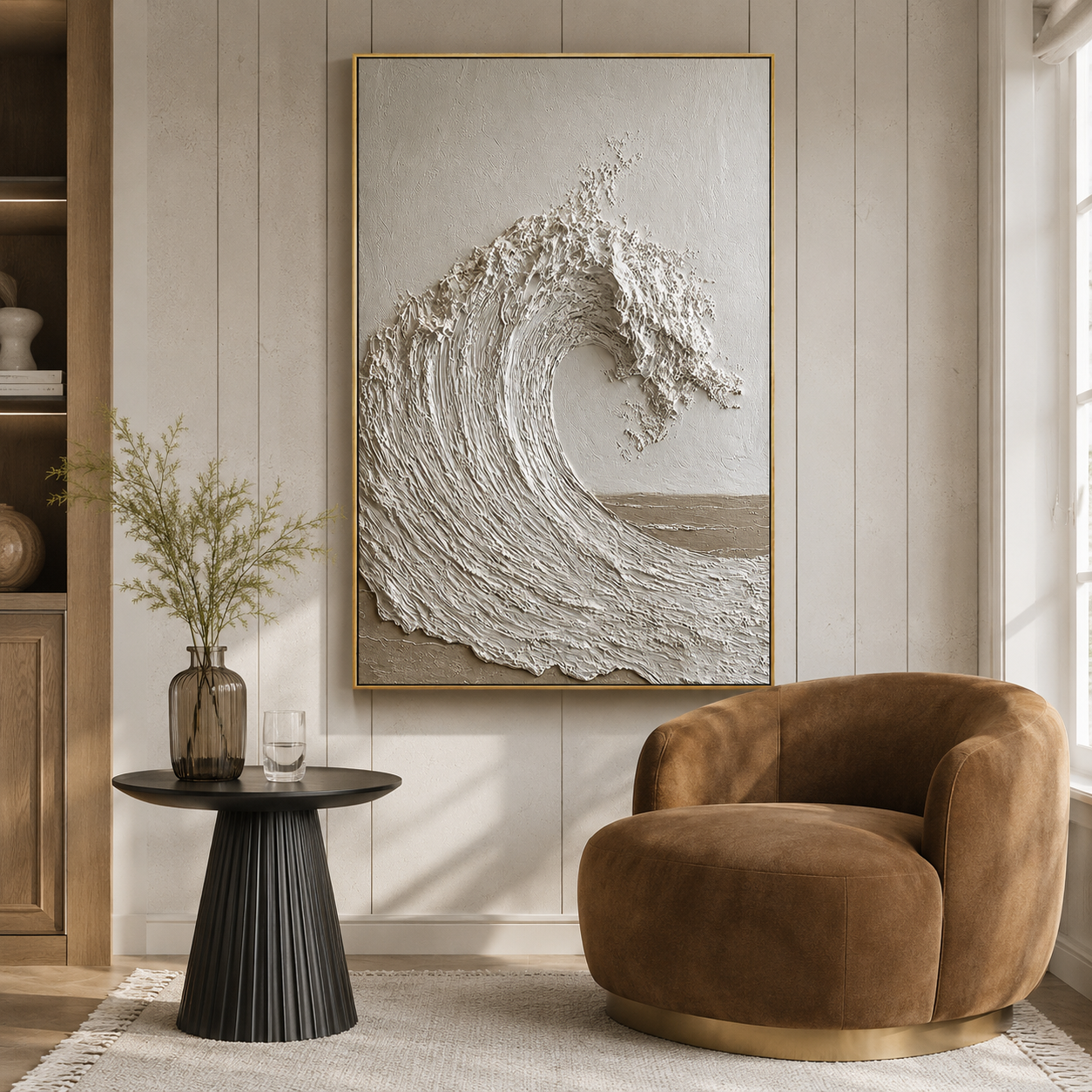 "Silent Crest" – Wabi Sabi White Wave Textured Painting