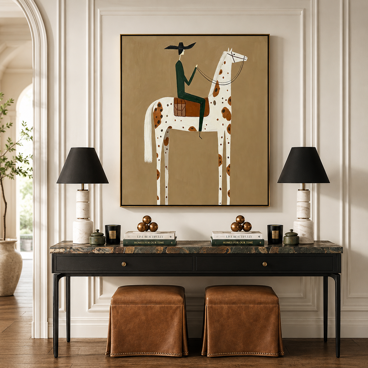 “Lone Rider’s Grace” – Minimalist Western Spotted Horse Oil Painting