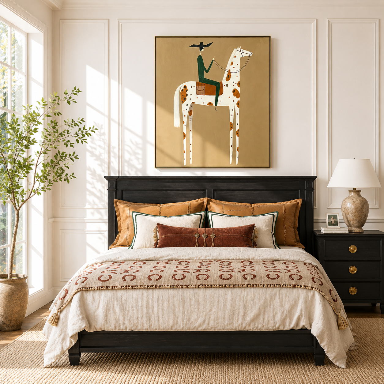 “Lone Rider’s Grace” – Minimalist Western Spotted Horse Oil Painting