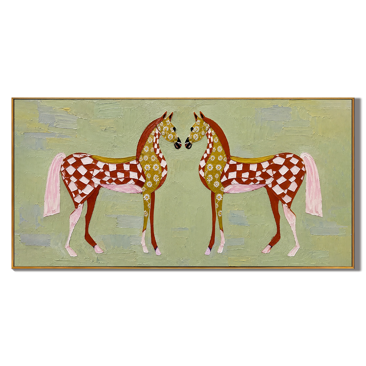 Hand Painted Red Checkered Horse Wall Art | MuseOilArt