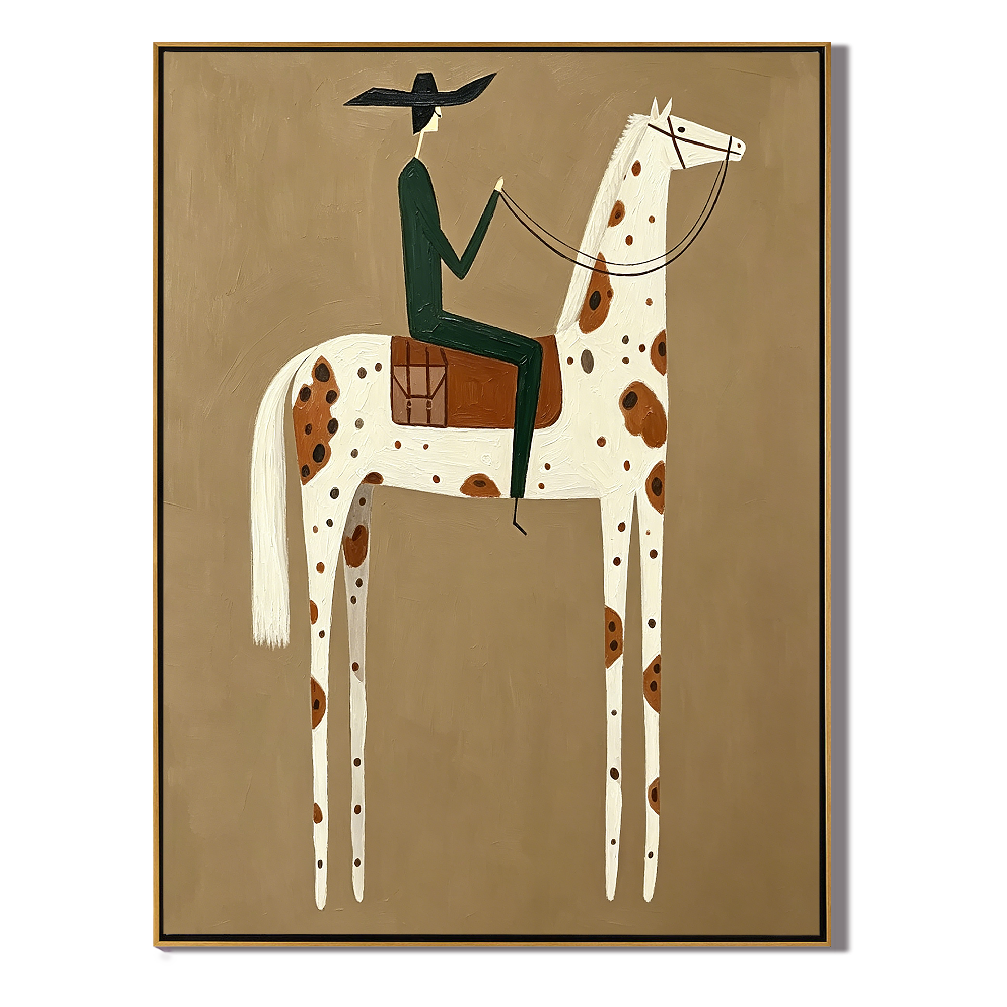 “Lone Rider’s Grace” – Minimalist Western Spotted Horse Oil Painting