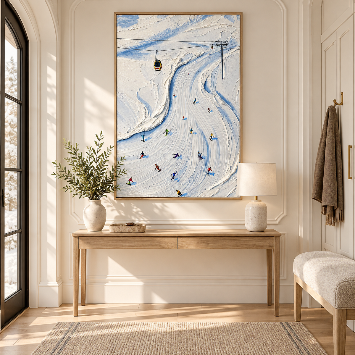 "Alpine Motion" – Textured Impasto Ski Resort Canvas Painting