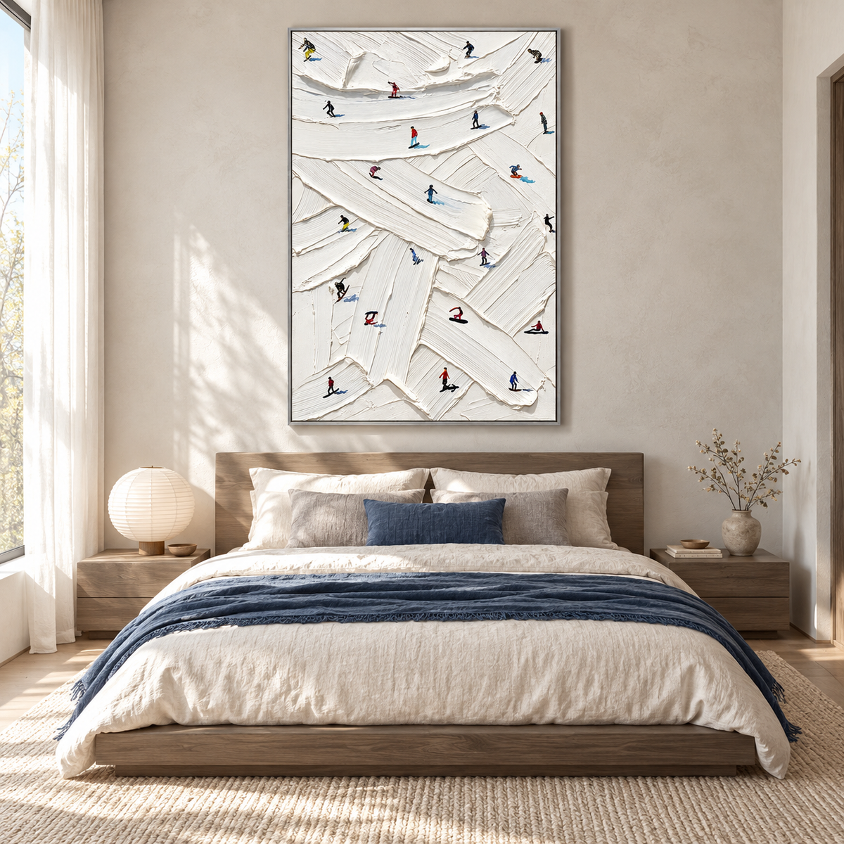 "Frozen Dynamics" – Abstract Impasto Skiers Canvas Painting