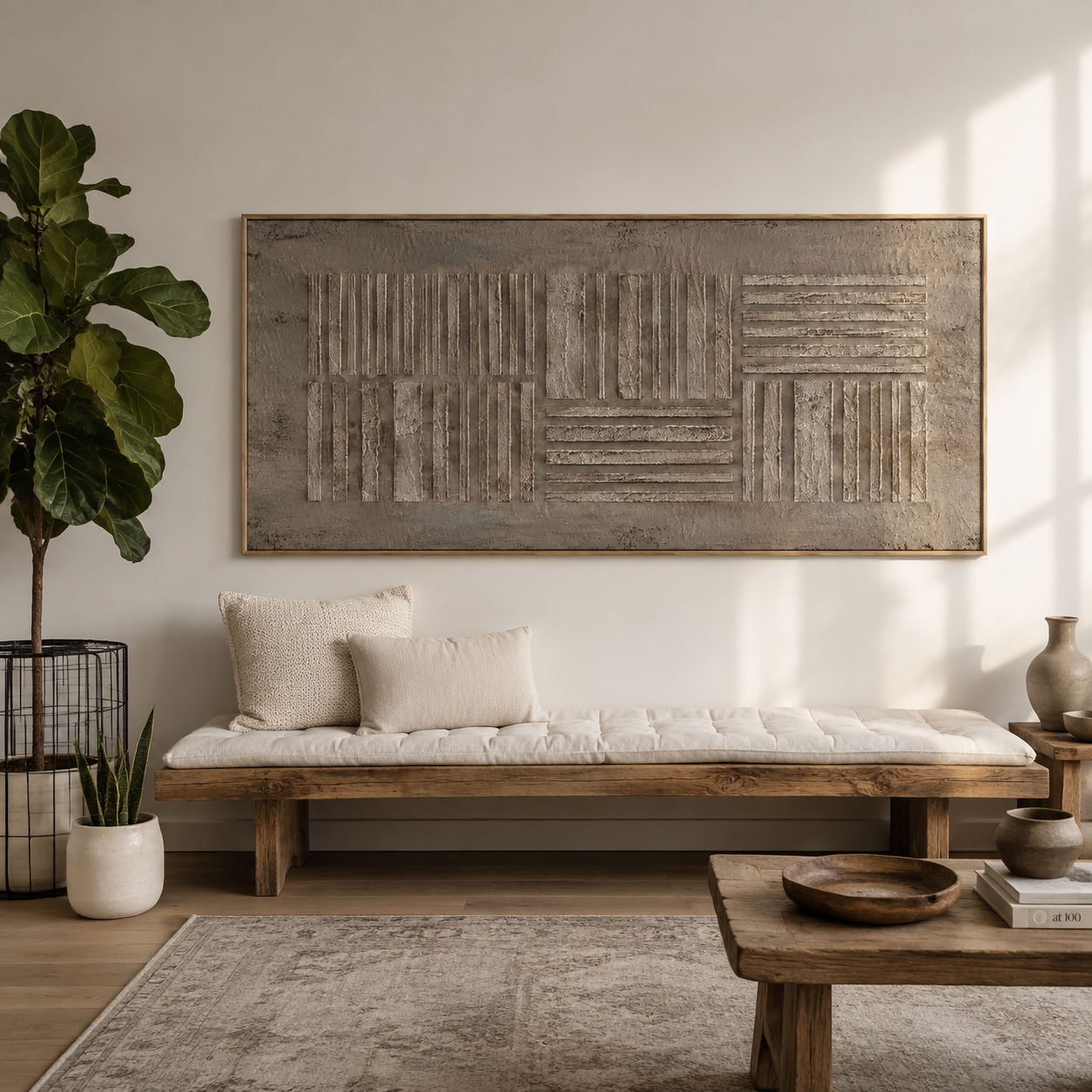 "Organic Gridwork" – Wabi-Sabi Earth Tone Abstract Textured Relief Painting
