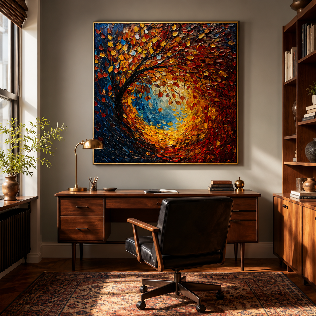 "Autumn Radiance" – Colorful Tree Landscape Textured Oil Painting