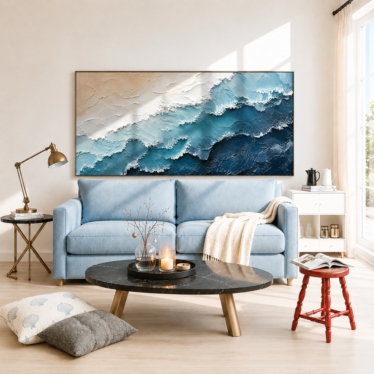 "Tide of Serenity" – Textured Ocean Wave Coastal Abstract Painting