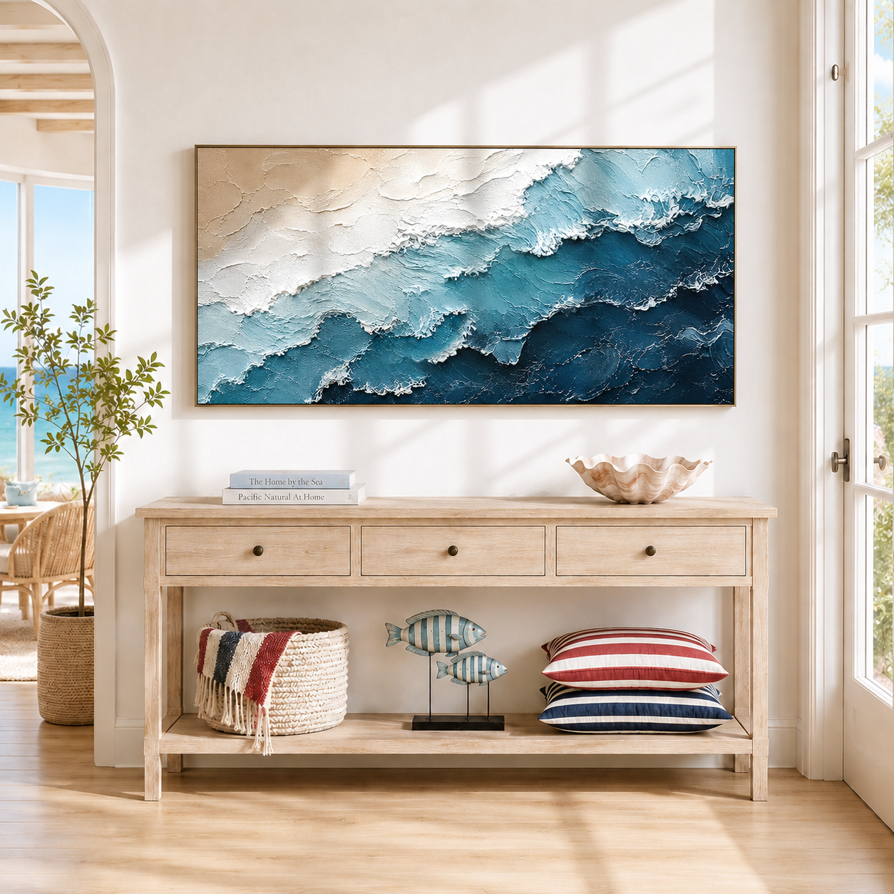 "Tide of Serenity" – Textured Ocean Wave Coastal Abstract Painting