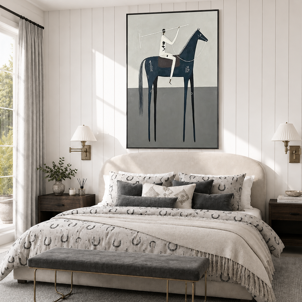 “Blue Frontier Silence” – Minimalist Western Horse Folk Art Oil Painting