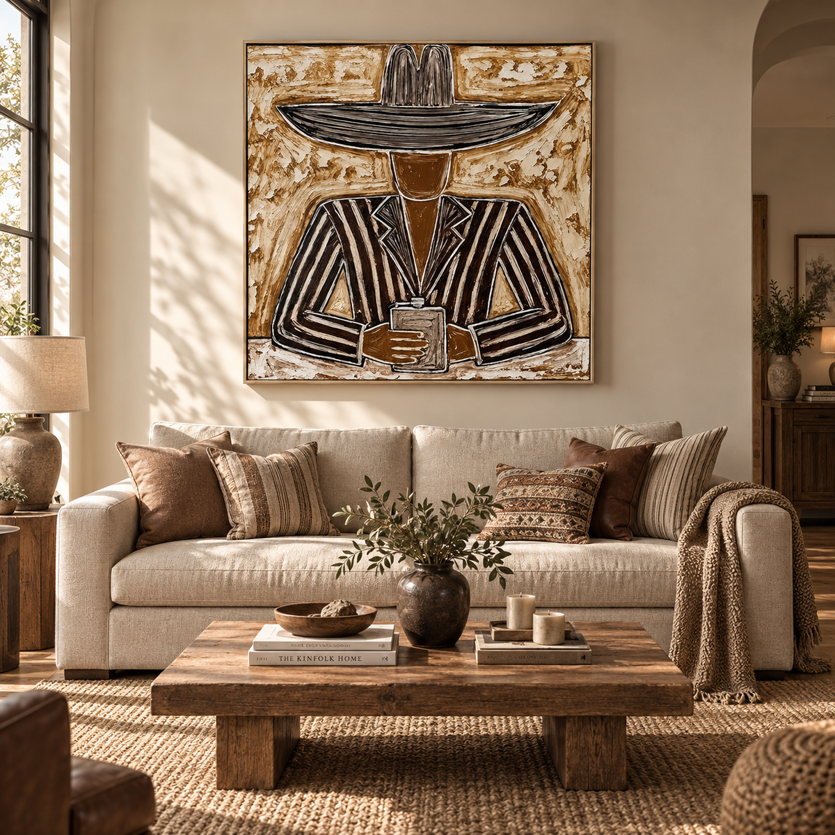 "The Silent Frontier" – Rustic Earth Tone Modern Cowboy Impasto Oil Painting
