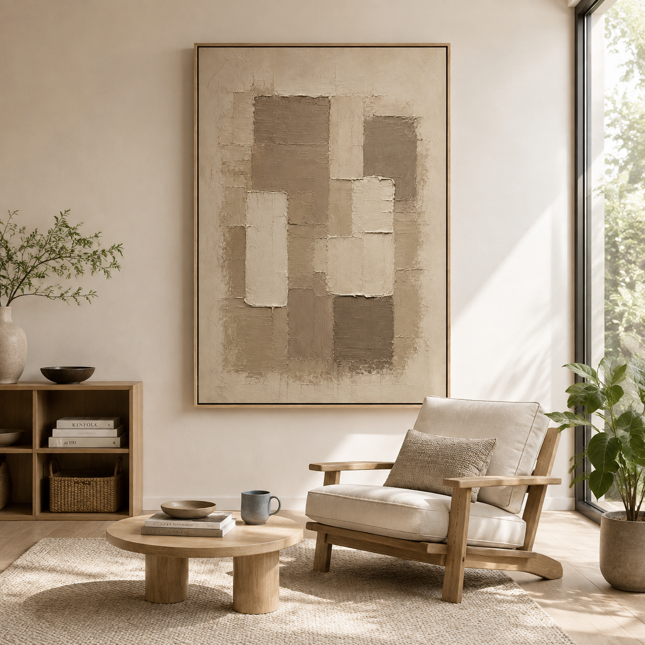 "Tranquil Horizon" – Wabi-Sabi Taupe Earth Tone Impasto Acrylic Painting