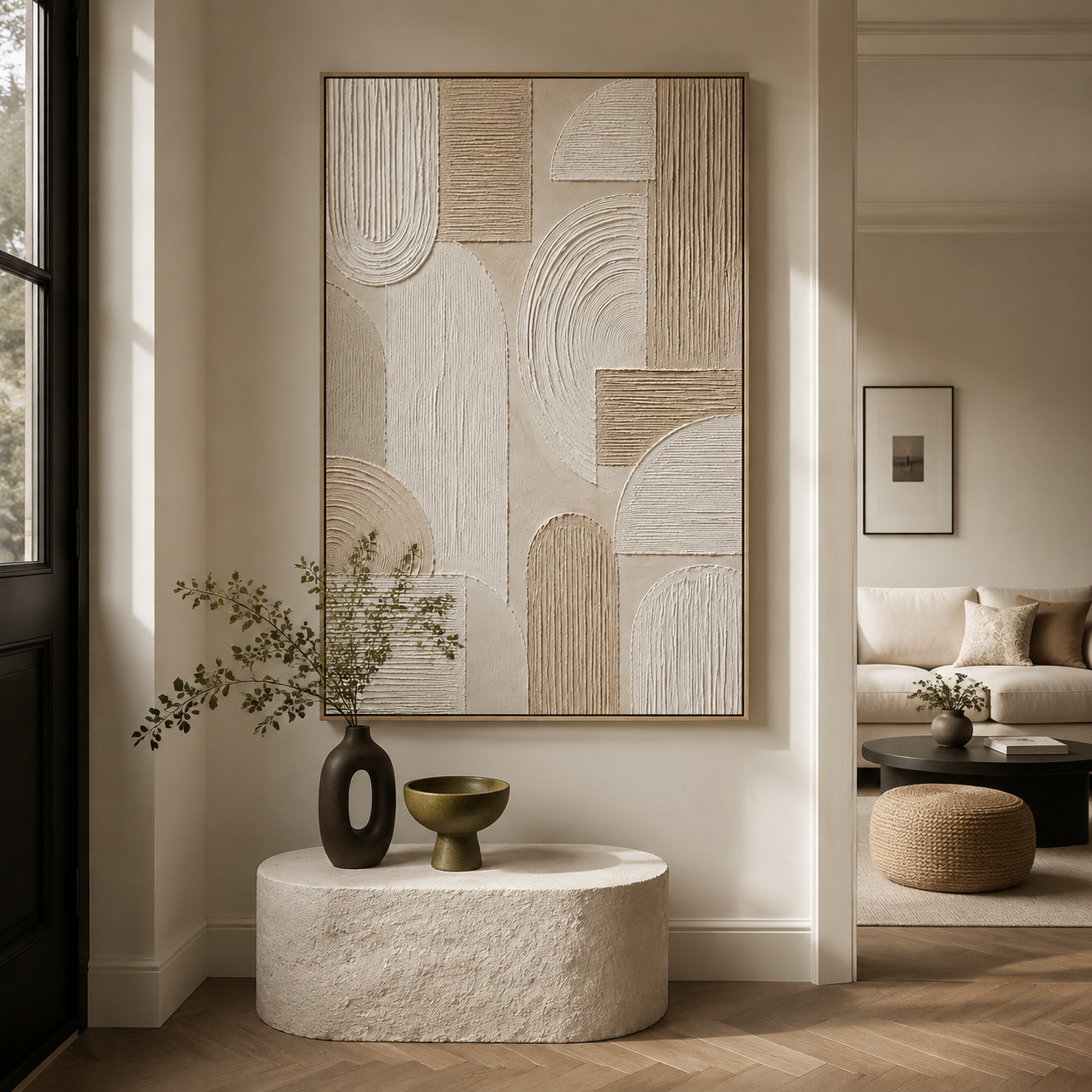"Sacred Geometry" – Wabi-Sabi Neutral Beige Relief Textured Acrylic Painting