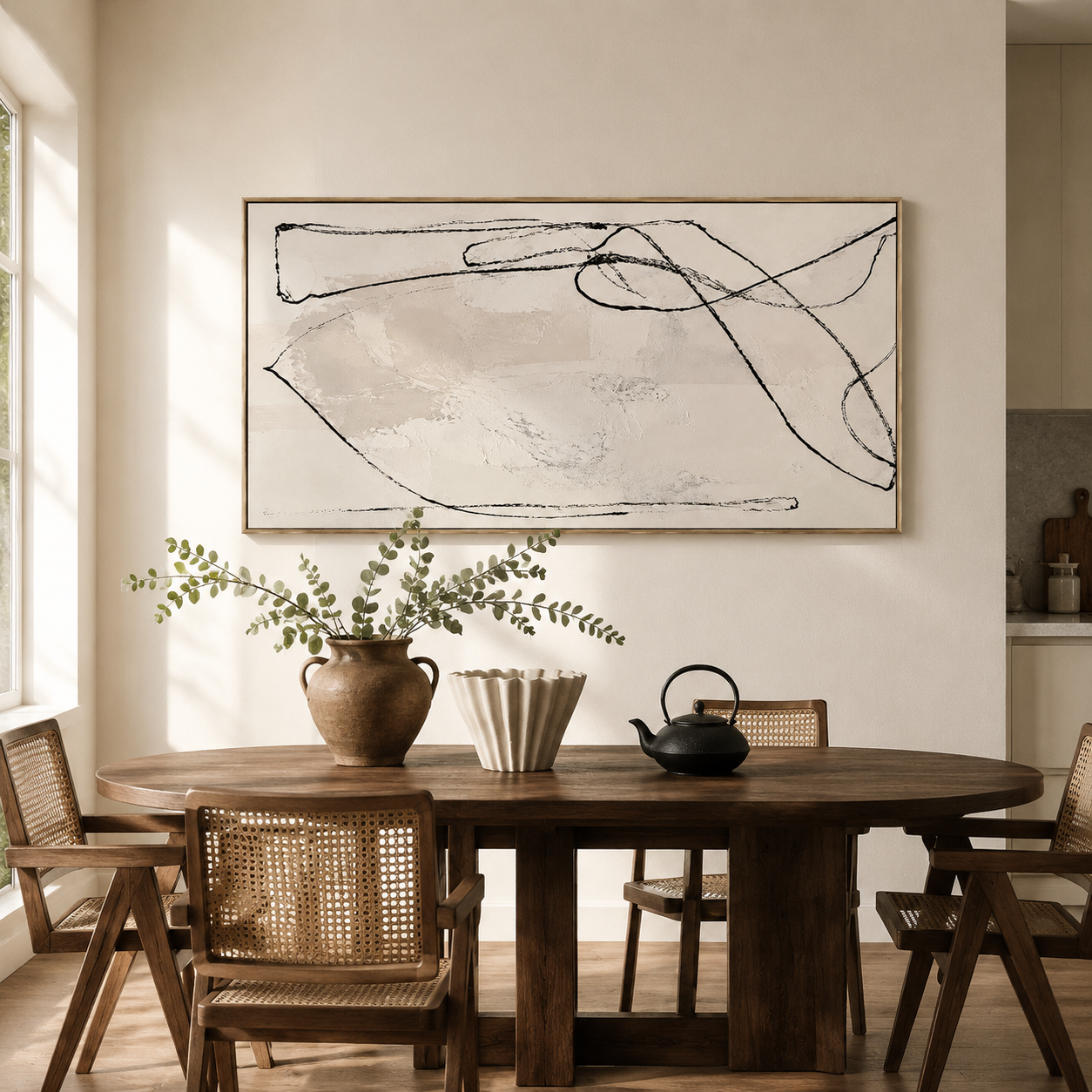 "Unspoken Rythms" – Wabi-Sabi Cream & Black Minimalist Abstract Canvas