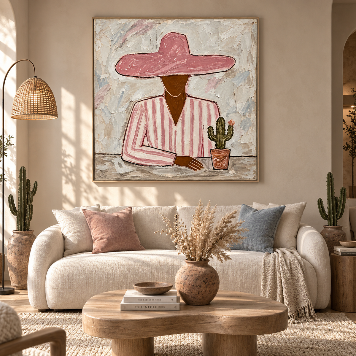 "Blush Solitude" – Pastel Desert Chic Impasto Oil Painting