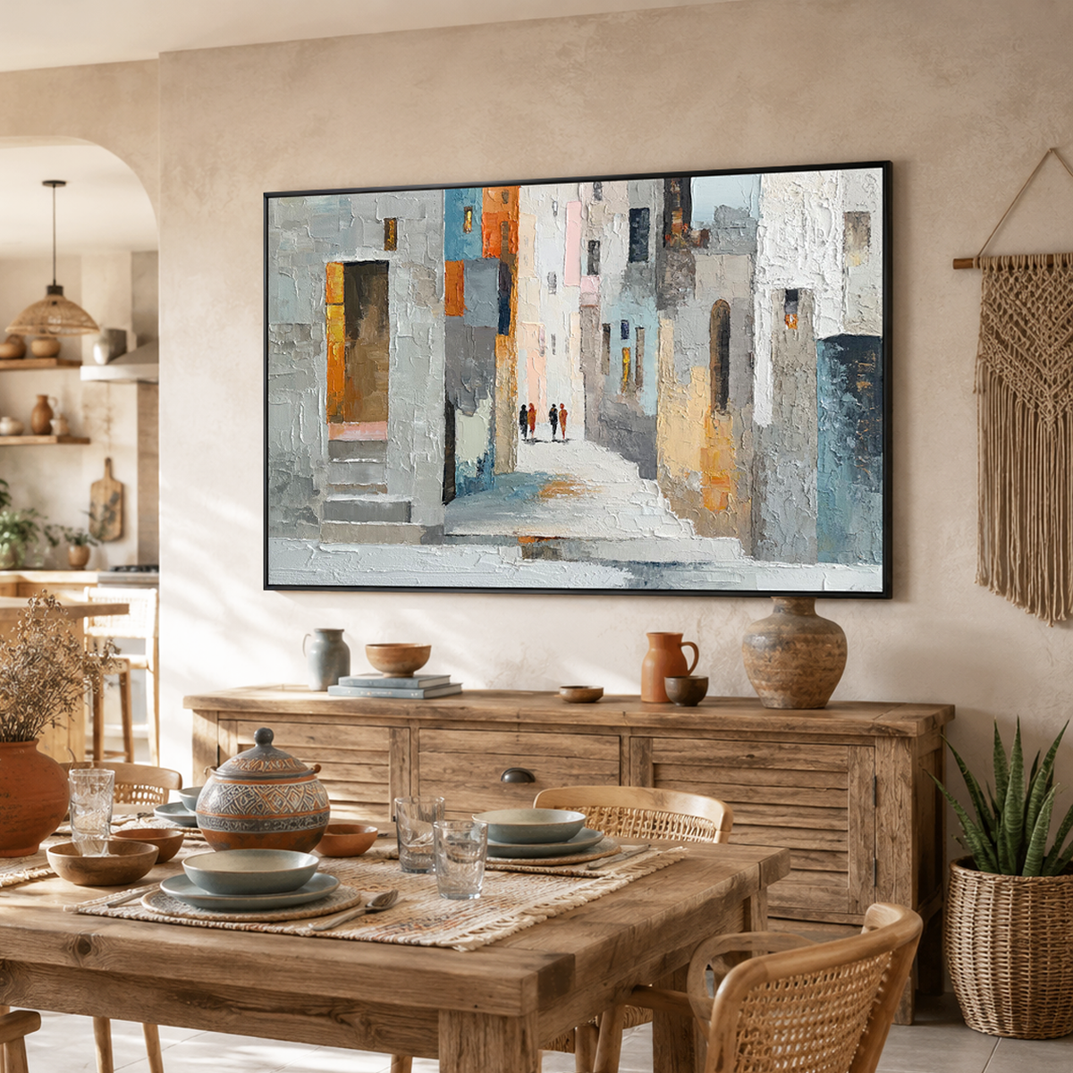 "Sunlit Alley" – Modern Textured Mediterranean Street Palette Knife Painting