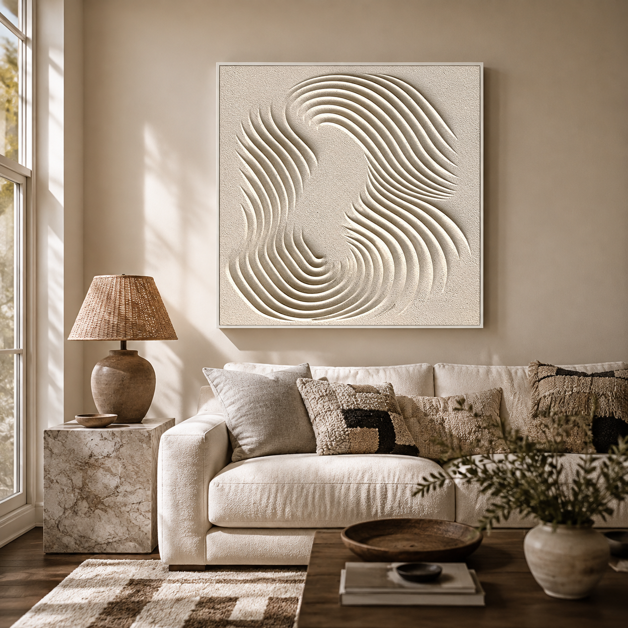 "Infinite Flow" – Wabi-Sabi Cream White Wave Relief Acrylic Painting