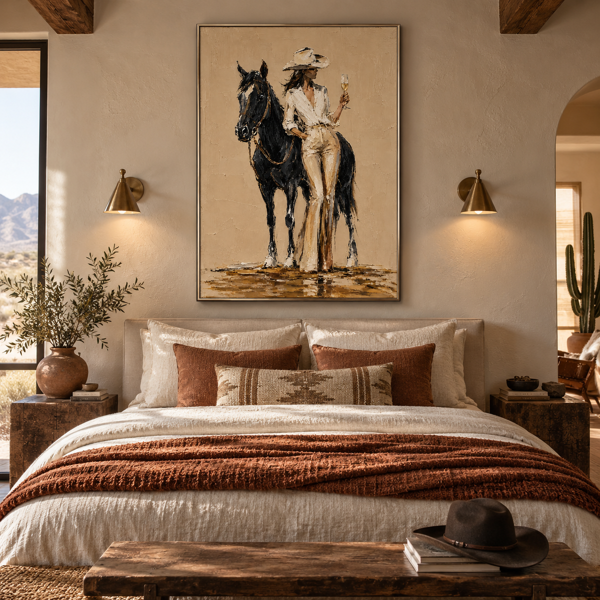 "Velvet & Mane" – Western Chic Black Horse Palette Knife Oil Painting