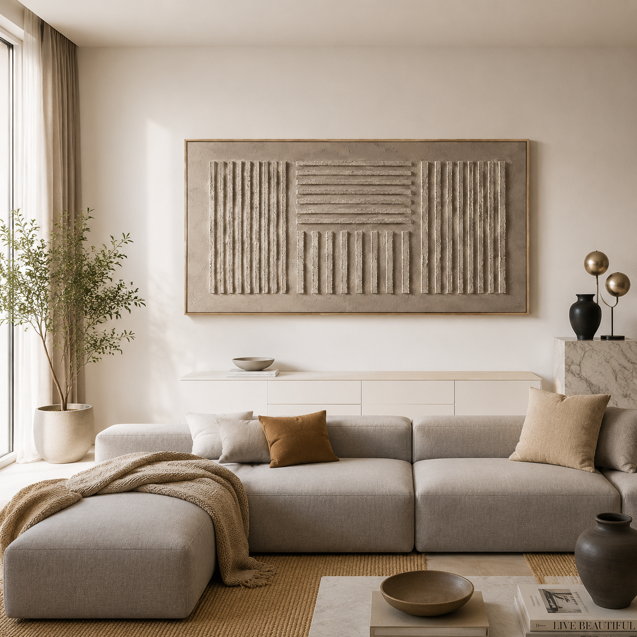 "A Place of Tranquility" - Wabi-sabi Style Earth Tone Textured Horizontal Acrylic Painting