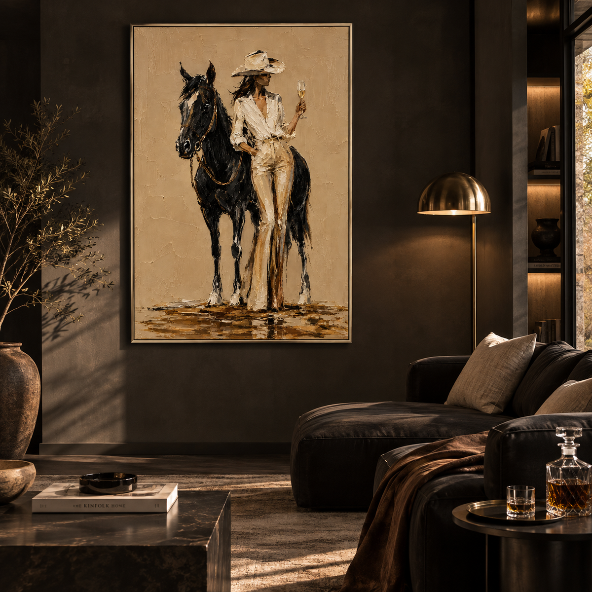 "Velvet & Mane" – Western Chic Black Horse Palette Knife Oil Painting