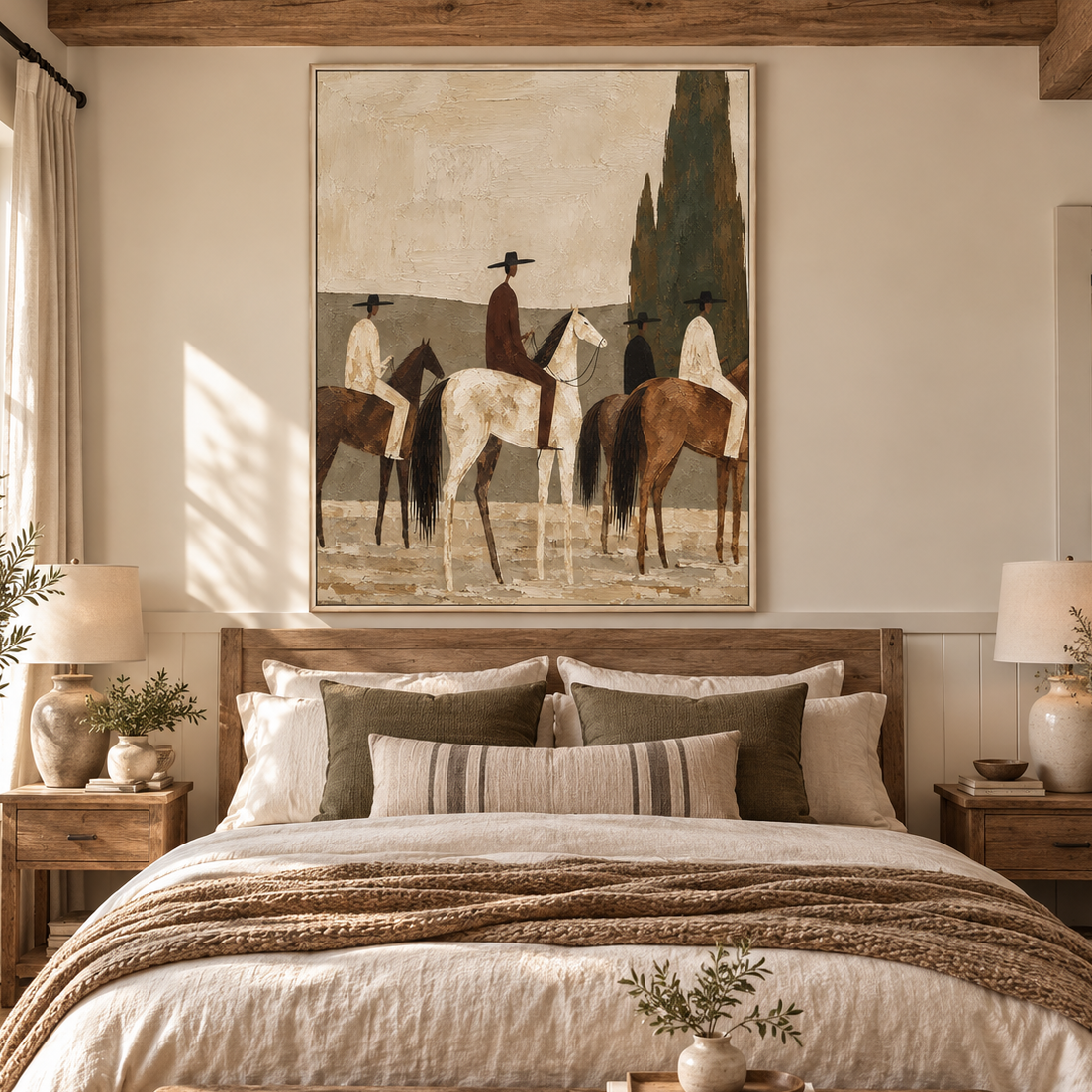"Silent Pilgrimage" – Earth Tone Minimalist Horsemen Impasto Oil Painting