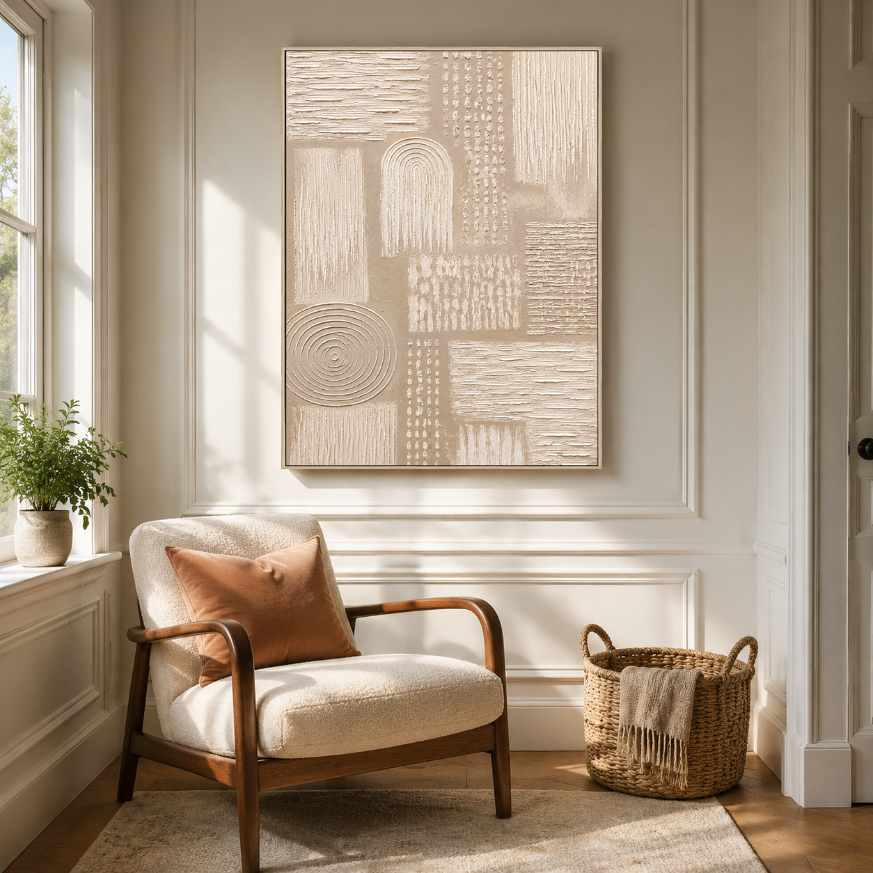 "Whispers of Lines" - Wabi-sabi Beige Relief Textured Acrylic Painting