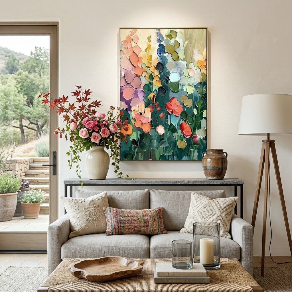 "Botanical Daydream" – Colorful Garden Floral Textured Painting