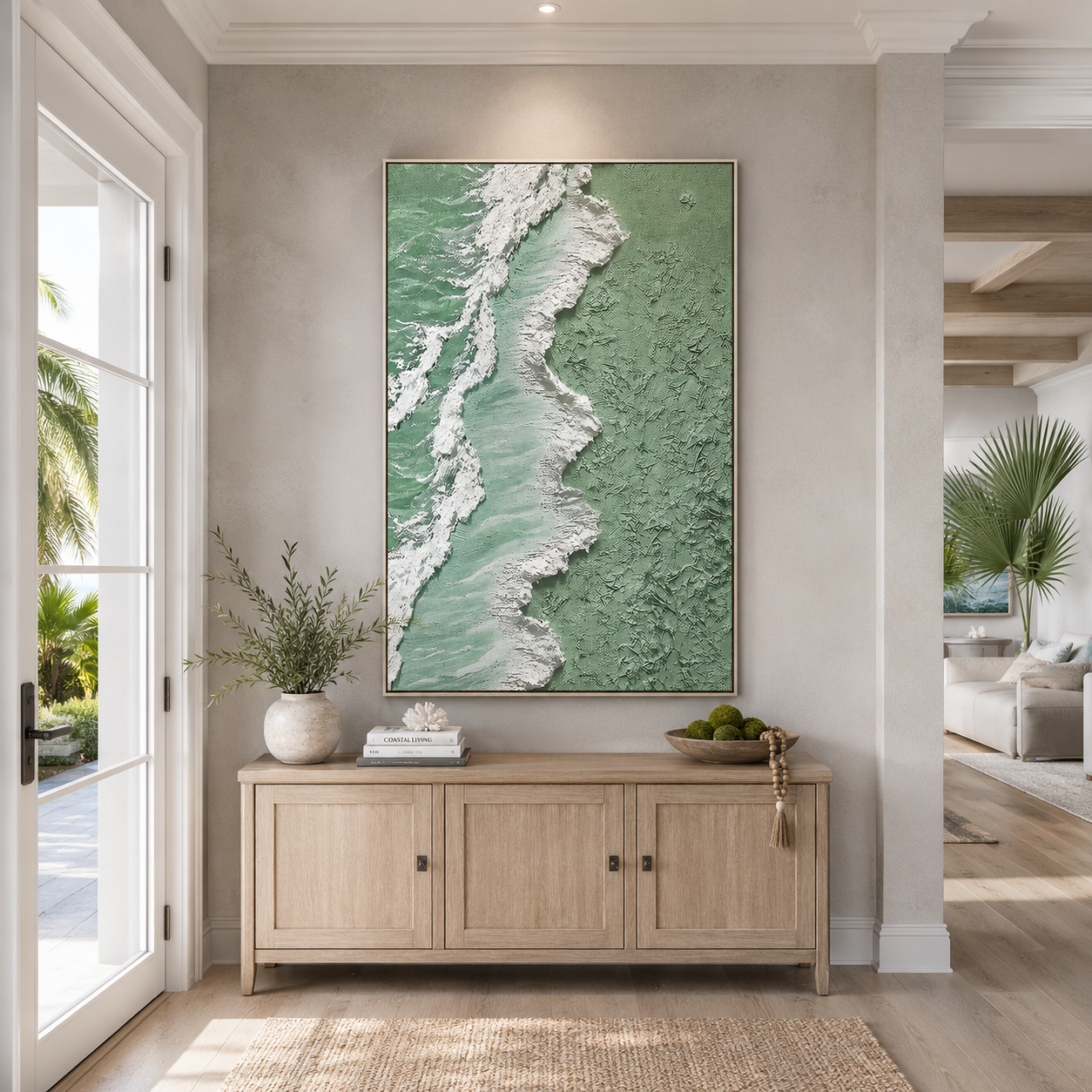 "Seafoam Shoreline" – Green Coastal Textured Abstract Painting