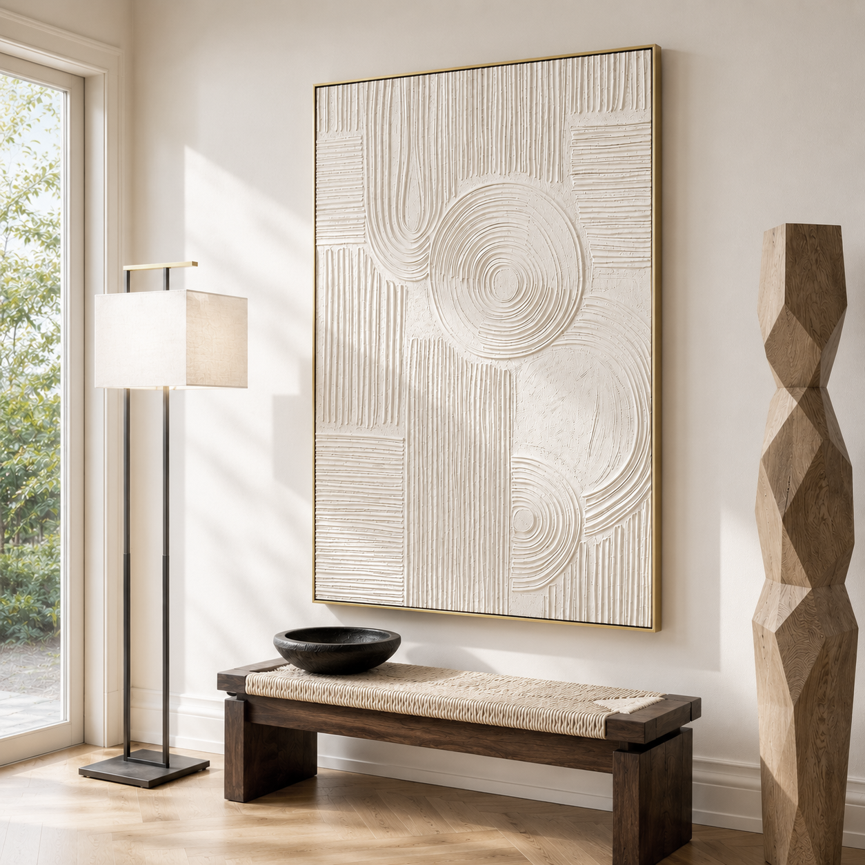 "Quiet Rhythm" – Wabi Sabi White Geometric Textured Painting
