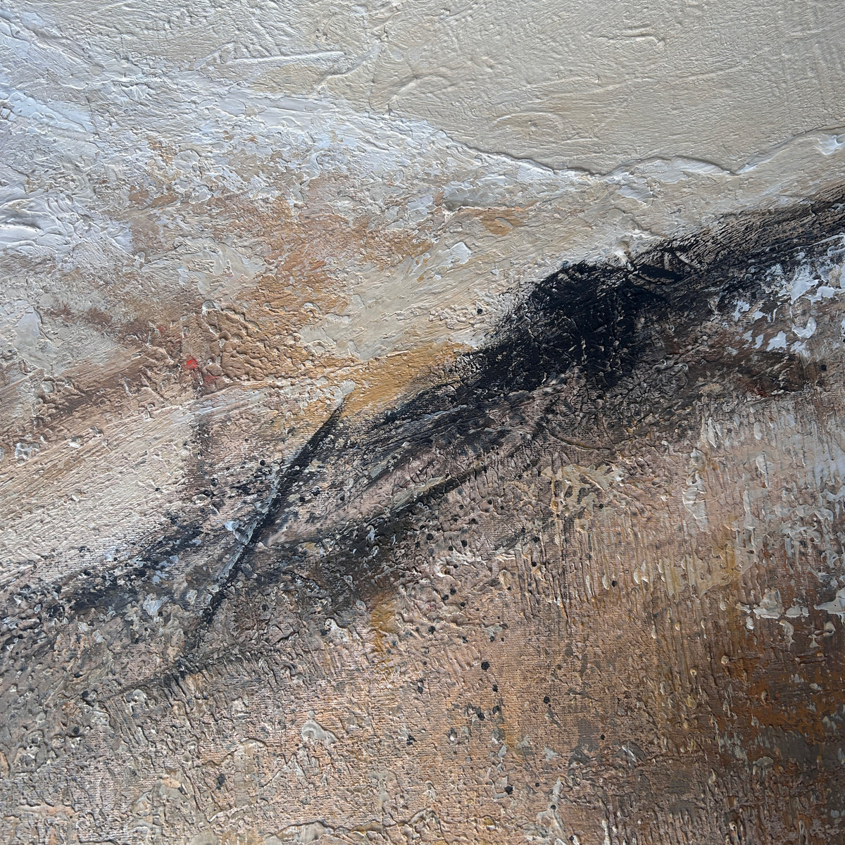 “Silent Mountain Trace” – Wabi-Sabi Beige Abstract Landscape Hand-Painted Canvas Art