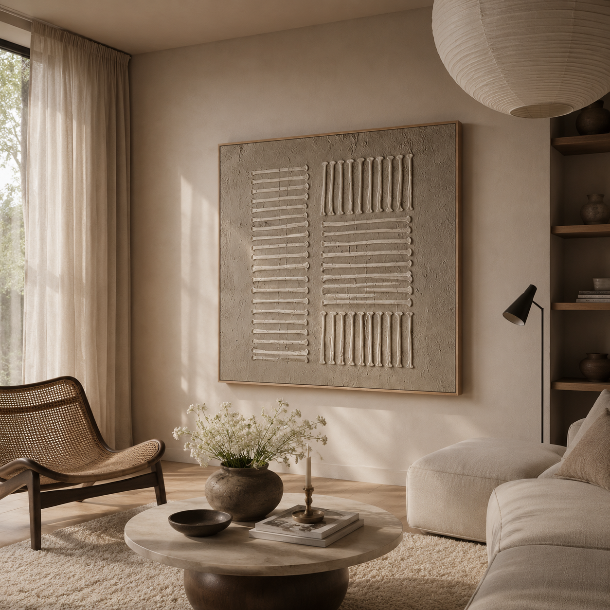 "Tranquil Rhythms" – Wabi-Sabi Beige Textured Minimalist Acrylic Painting