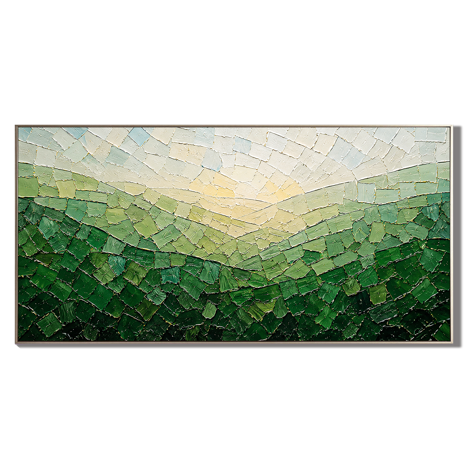 “Valley of Morning Light” – Green Mosaic Landscape Impasto Oil Painting