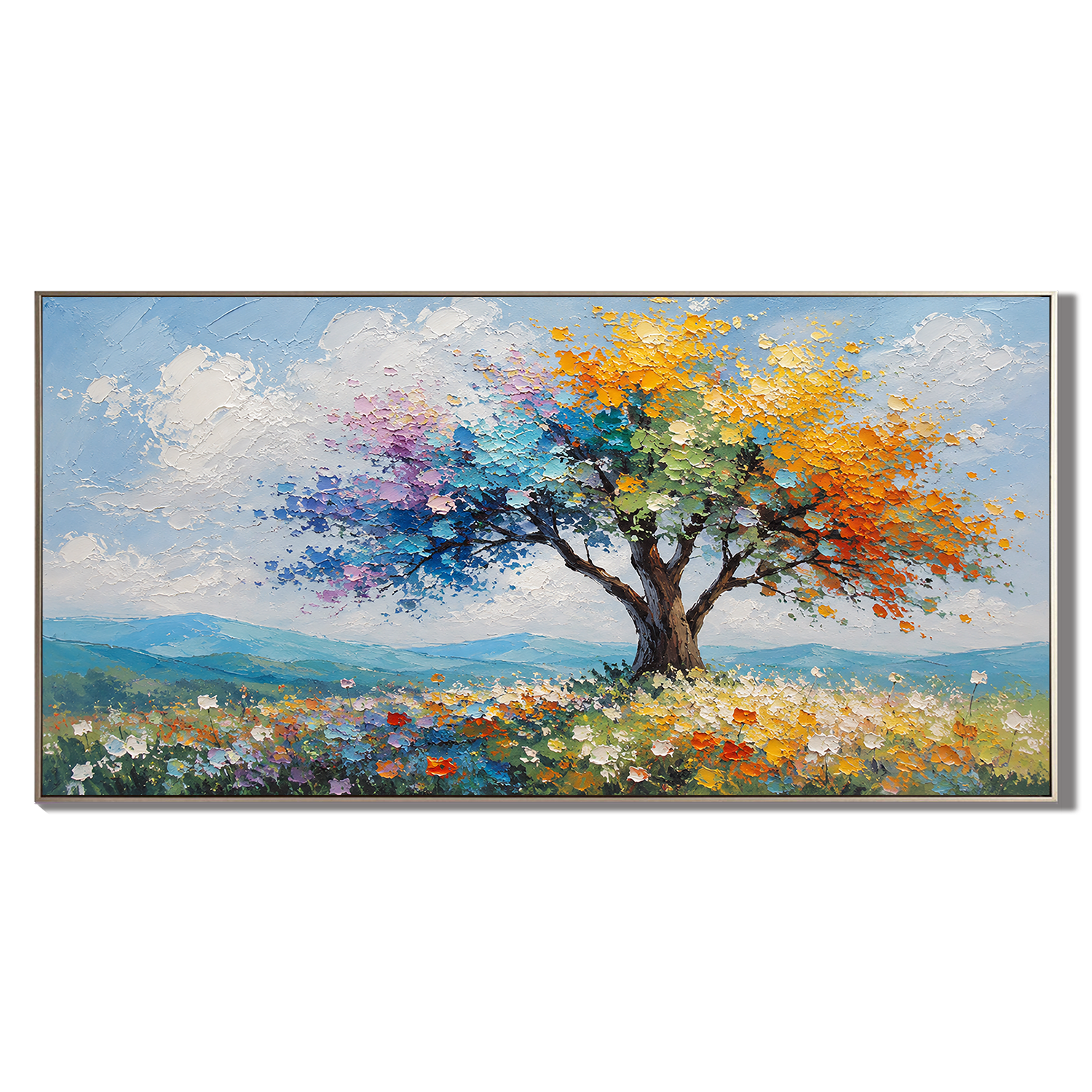 “Seasons in Bloom” – Colorful Tree Landscape Oil Painting