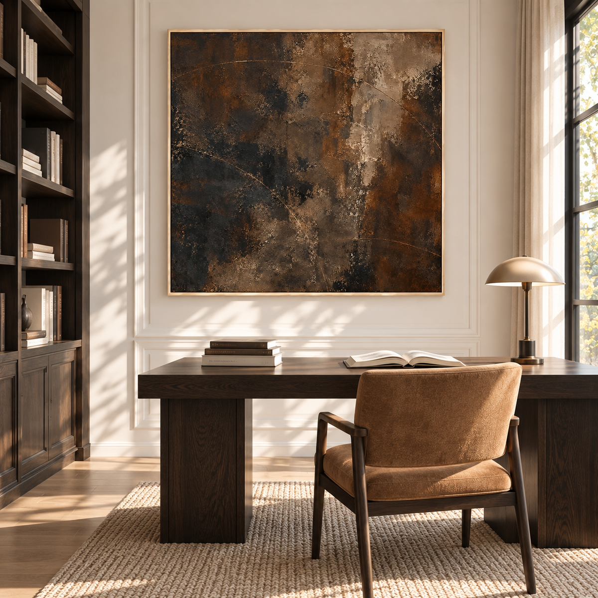 "Timeless Orbit" – Wabi-Sabi Dark Earth Tone Minimalist Acrylic Painting
