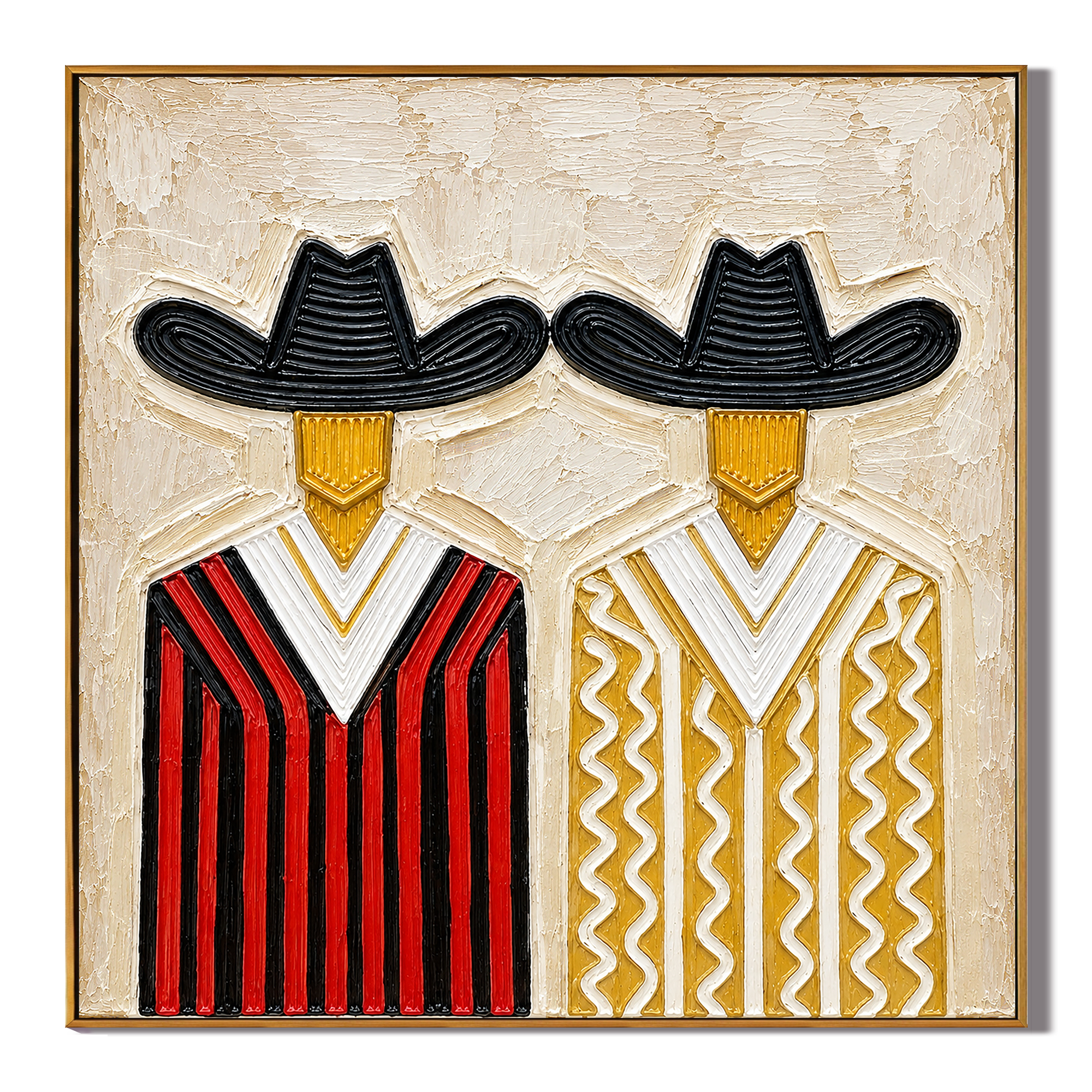 "Western Companions" – Dual Cowboy Textured Oil Painting in Red and Gold