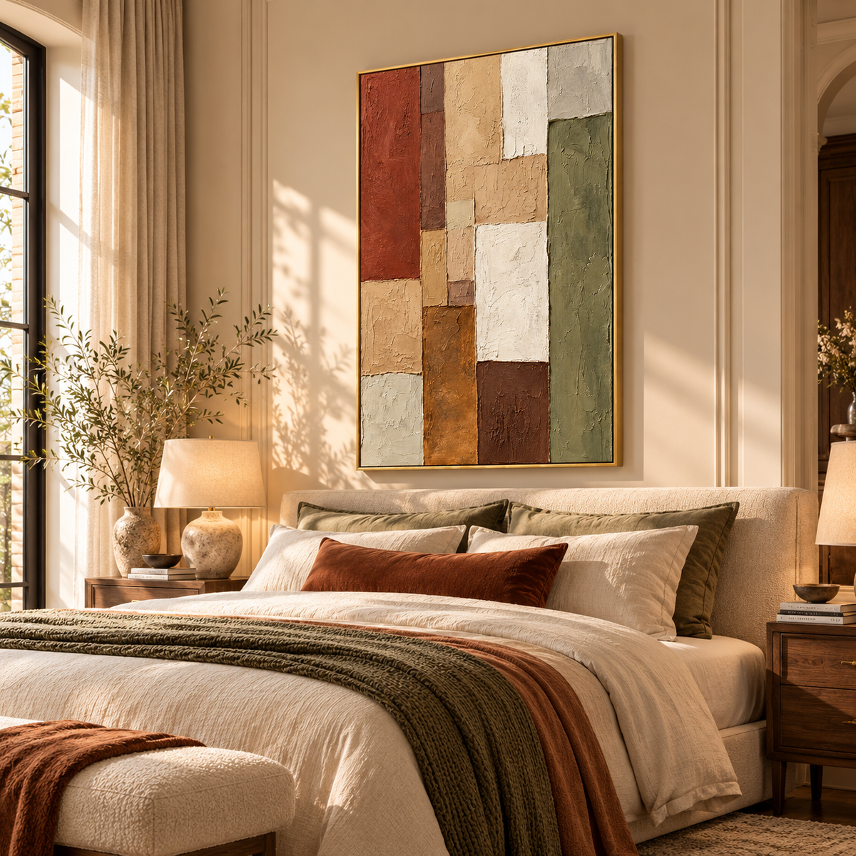 "Earth Mosaic" – Wabi-Sabi Earth Tone Geometric Textured Acrylic Painting