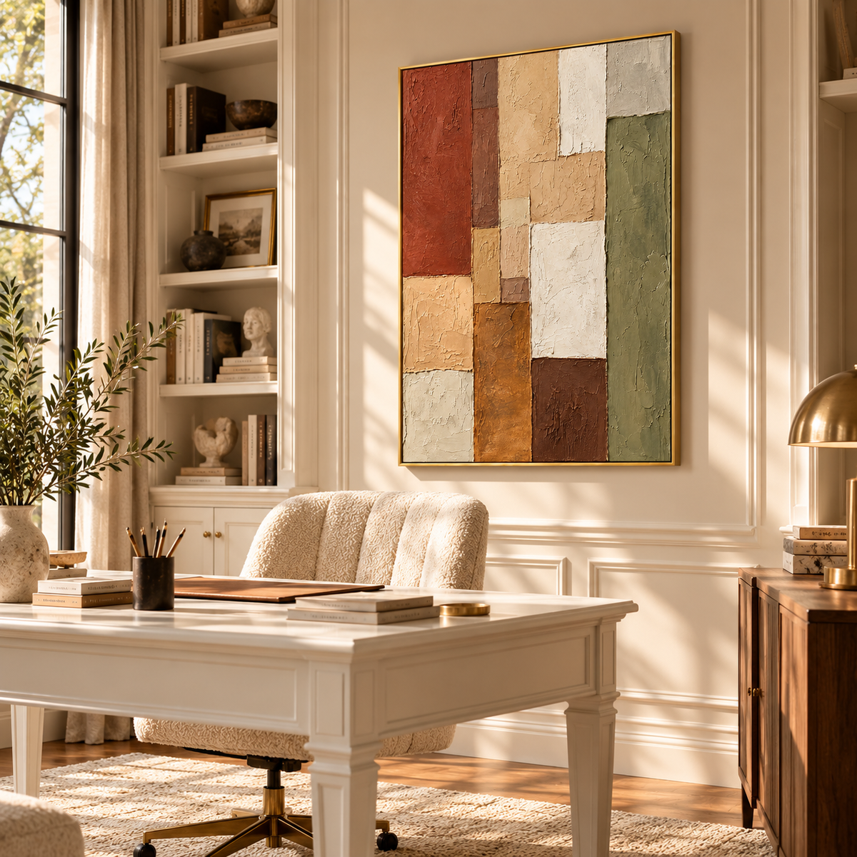 "Earth Mosaic" – Wabi-Sabi Earth Tone Geometric Textured Acrylic Painting