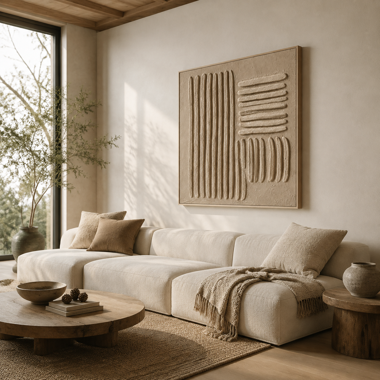 "Tranquil Resonance" – Wabi-Sabi Beige Textured Acrylic Painting