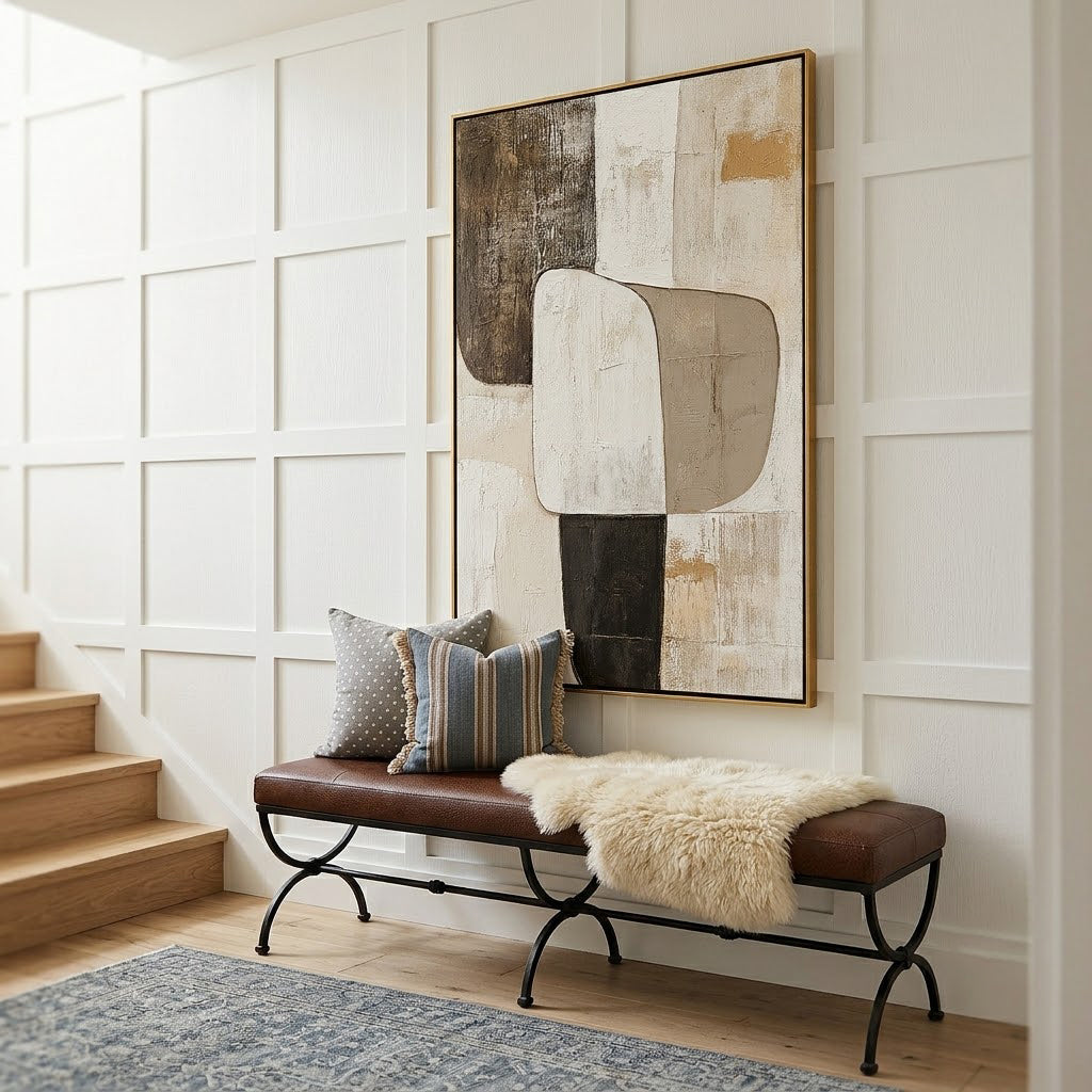 "Earthen Balance" – Organic Geometric Neutral Abstract Painting