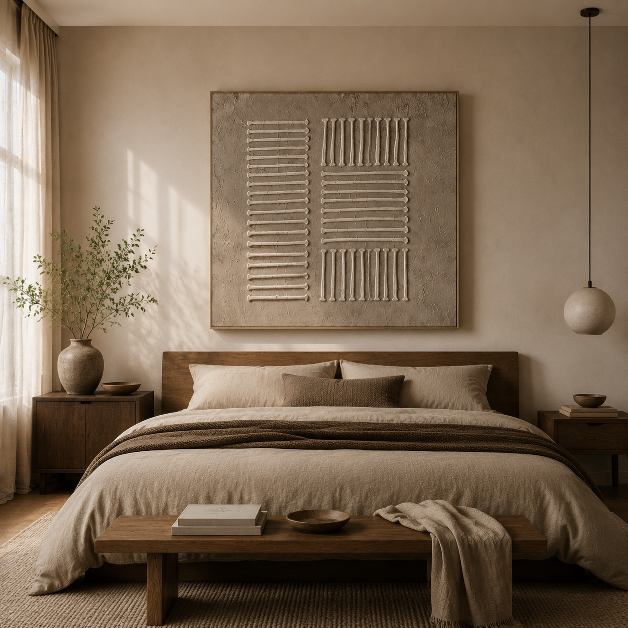 "Tranquil Rhythms" – Wabi-Sabi Beige Textured Minimalist Acrylic Painting