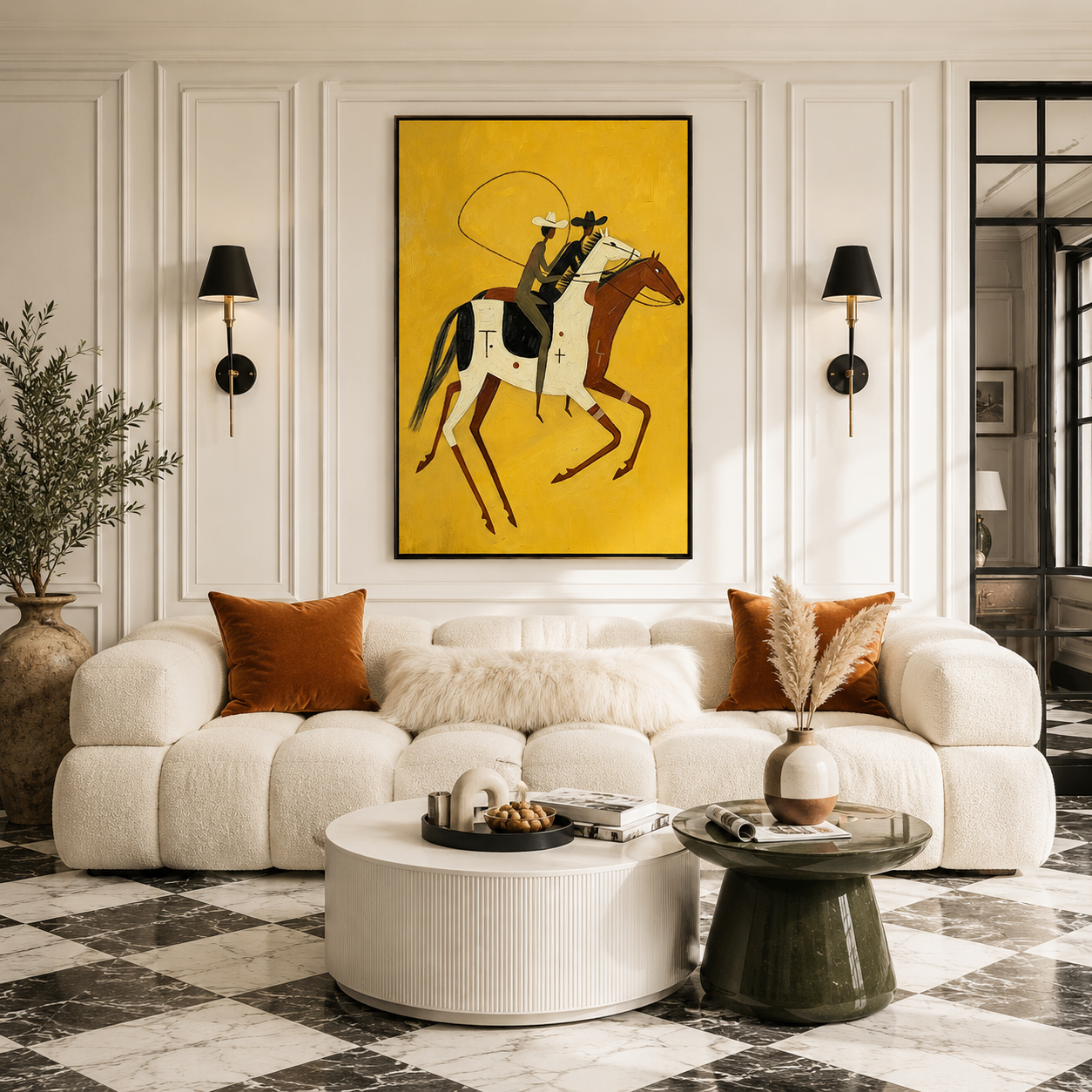“Golden Frontier” – Vintage Western Cowboy Horse Oil Painting