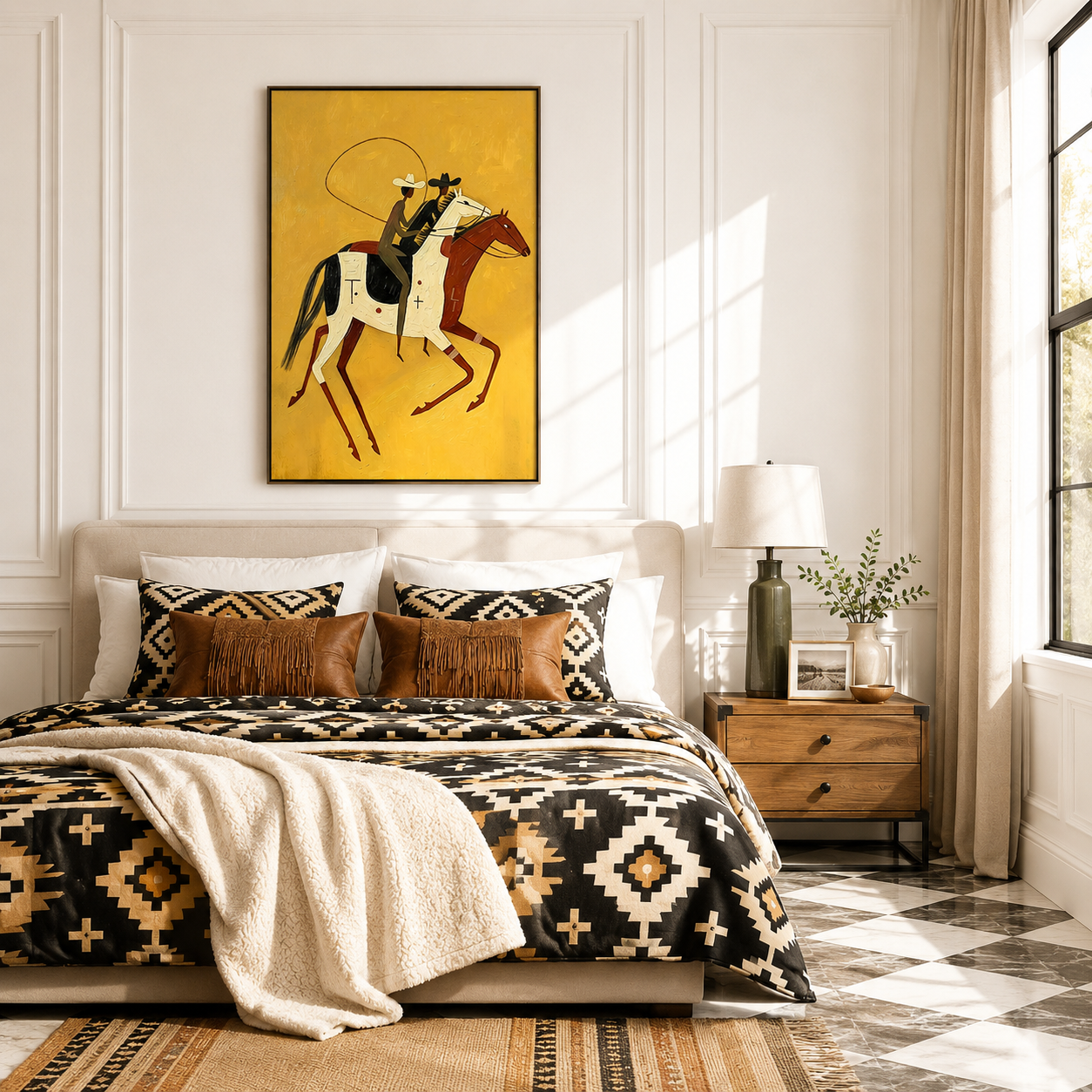 “Golden Frontier” – Vintage Western Cowboy Horse Oil Painting