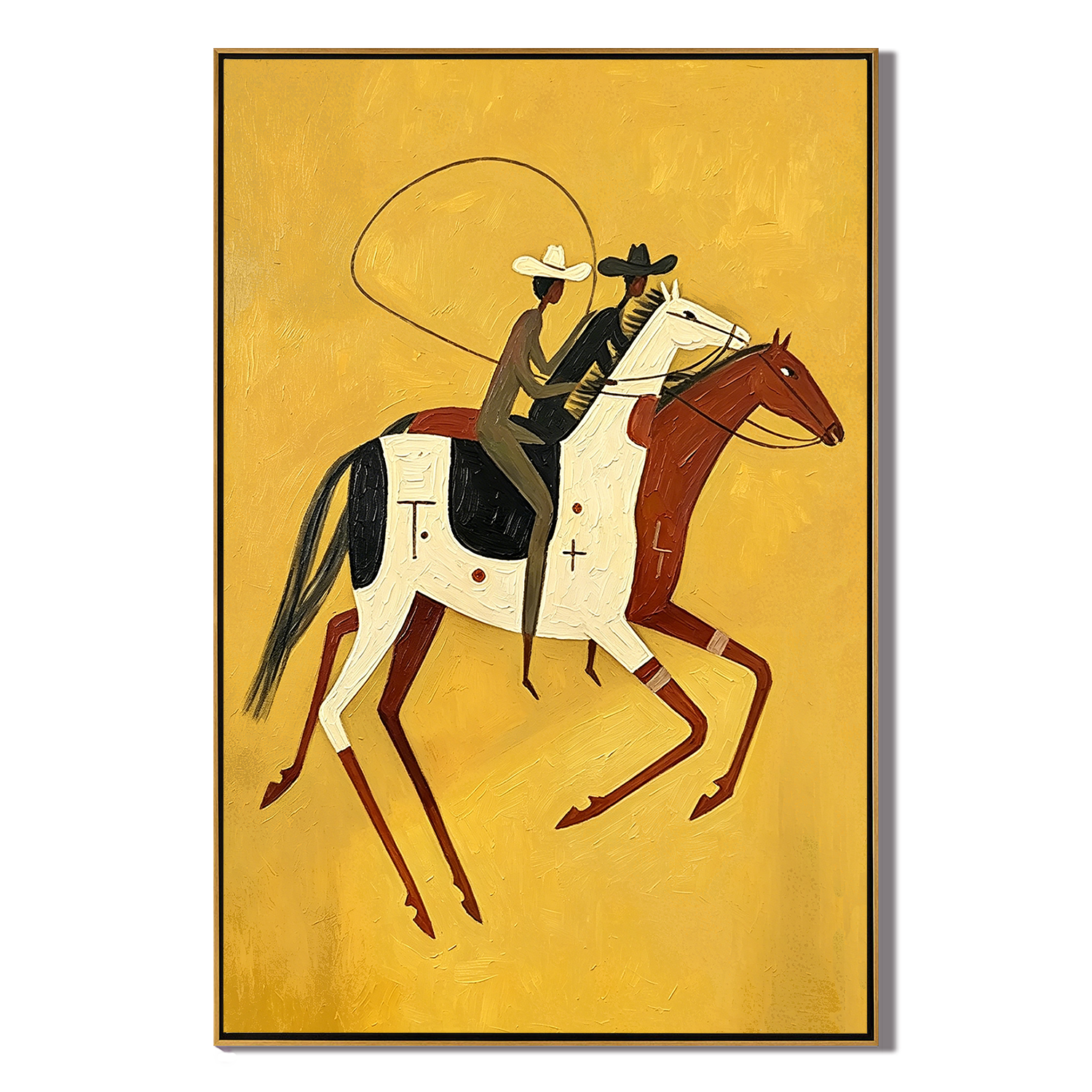 “Golden Frontier” – Vintage Western Cowboy Horse Oil Painting