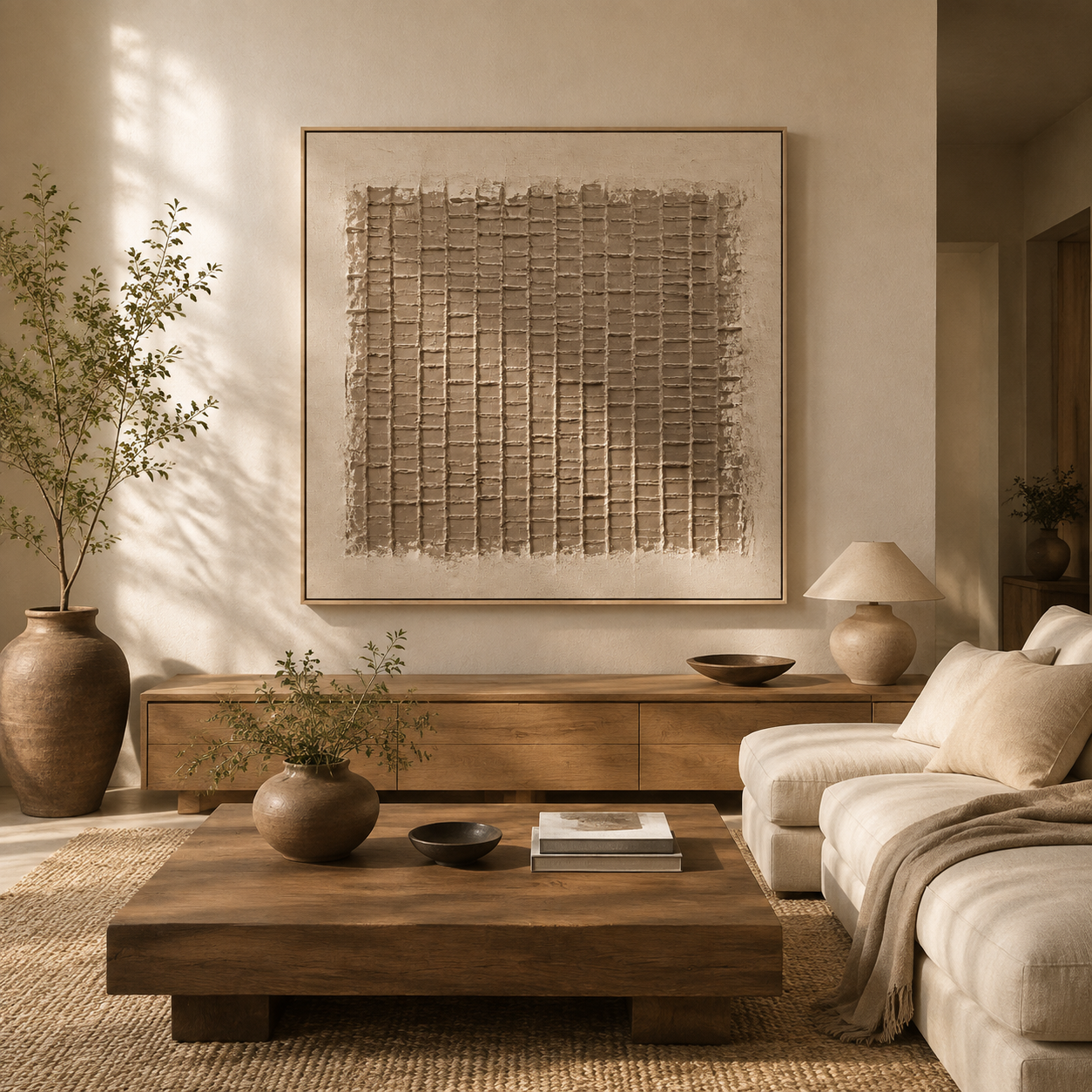 "Silent Weave" – Wabi-Sabi Earth Tone Abstract Textured Acrylic Painting