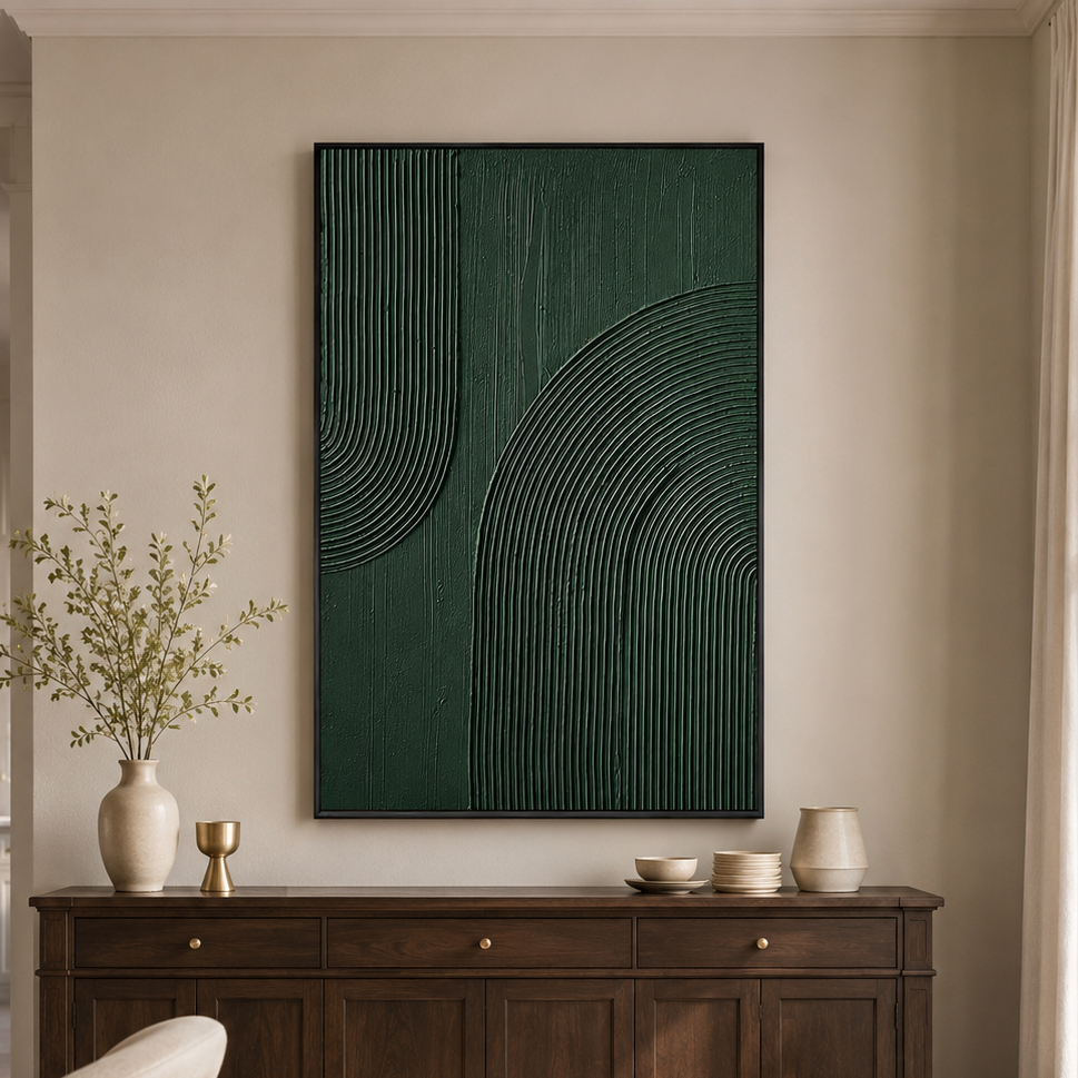 "Verdant Arc" – Green Wabi Sabi Abstract Textured Wall Art