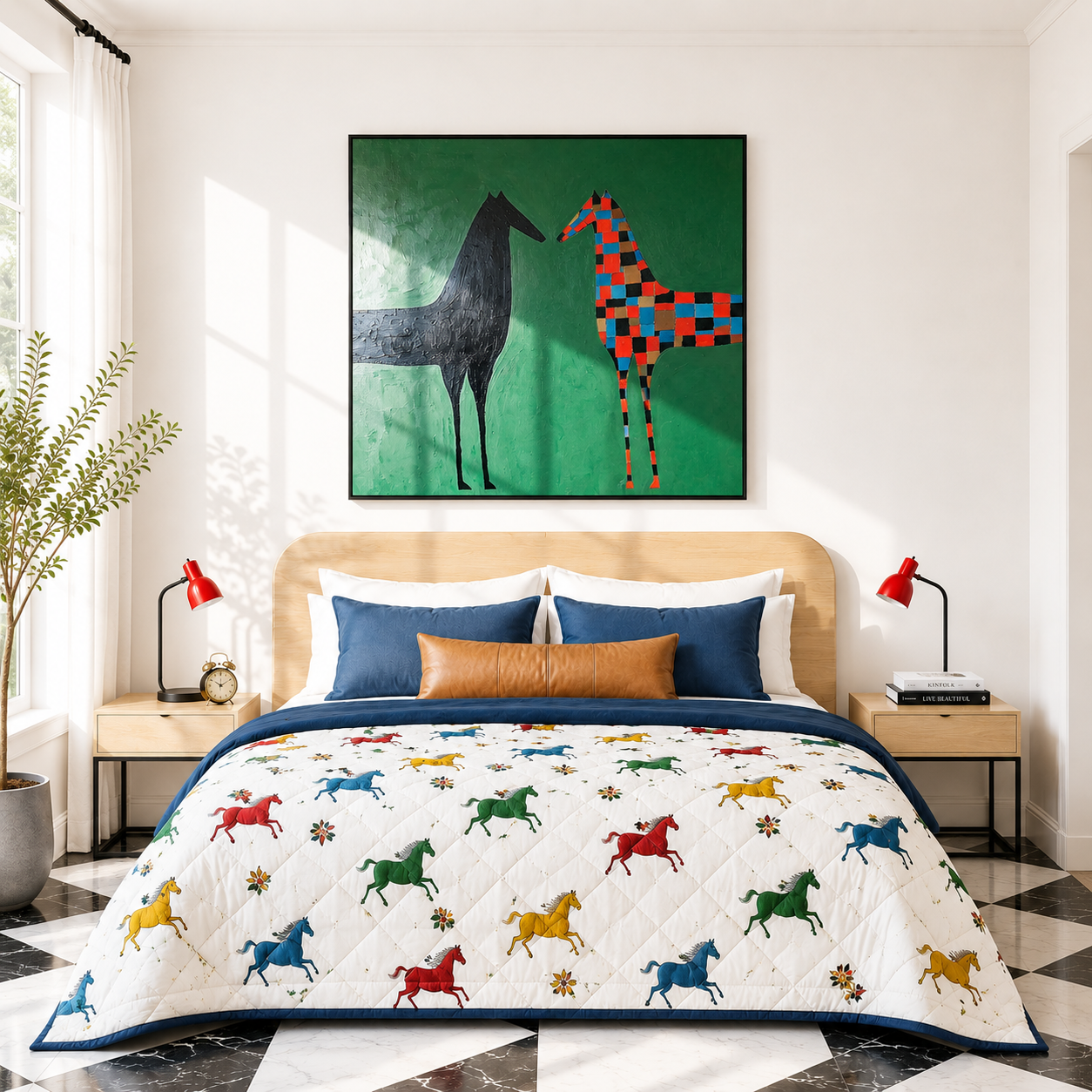 “Colorful Encounter” – Modern Folk Horse Oil Painting