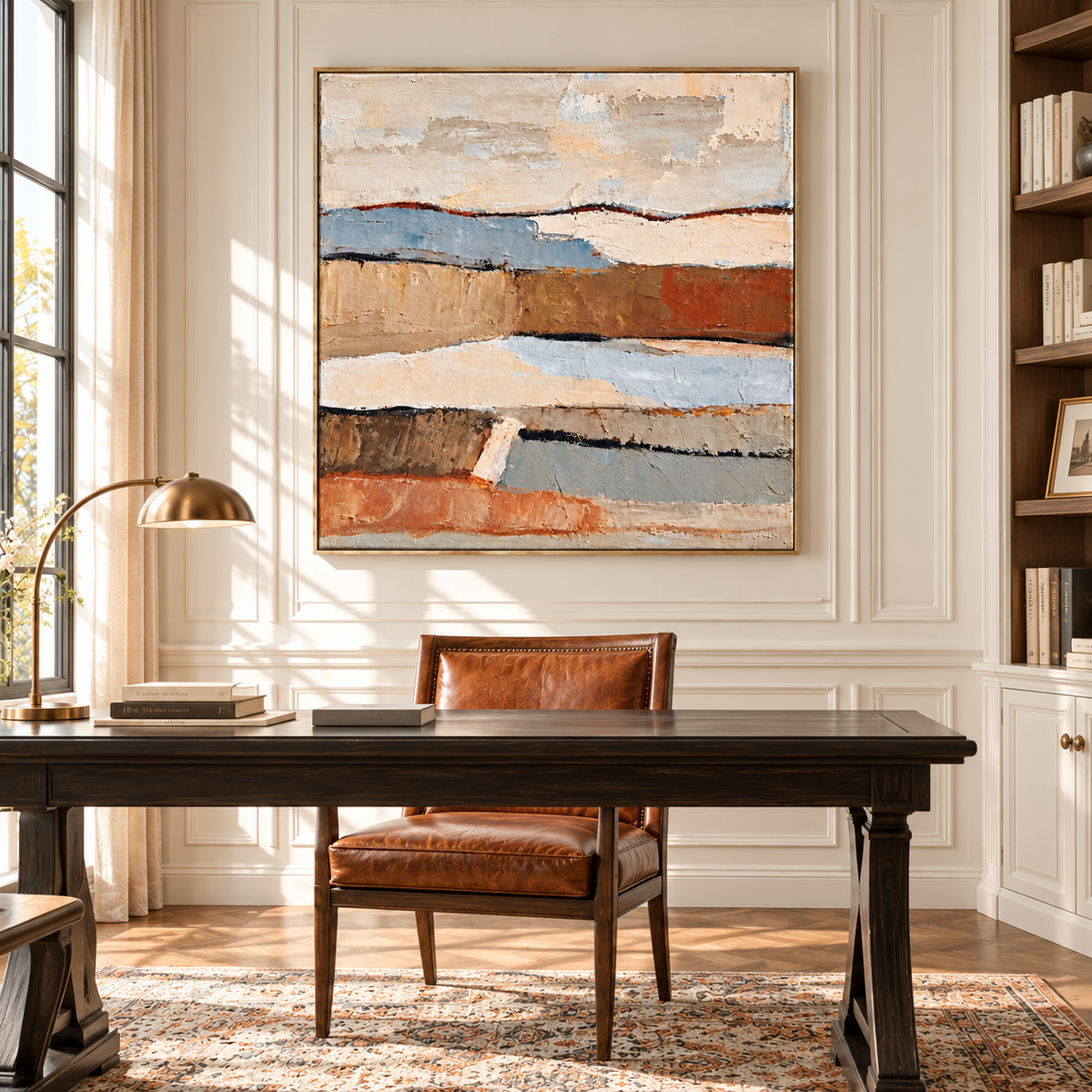 "The Settlement of Time" - An abstract textured oil painting in wabi-sabi earth tones